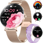 LIGE 2025 Smartwatch Damen, 1,43" HD AMOLED Kreisbogen Display Roségold Armbanduhr Mit Telefonfunktion, Menstruationszyklus/Herzfrequenz, IP68 Wasserdicht 120+ Sportmodi Sportuhr Für Andriod Ios