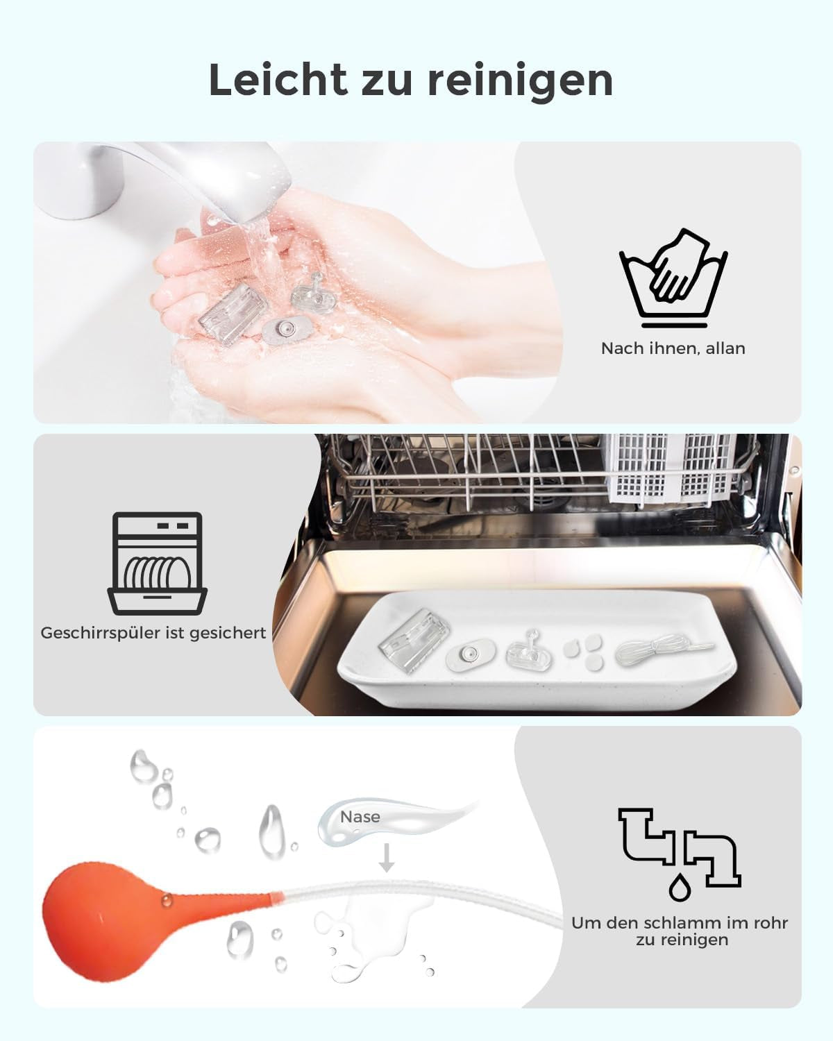 Nasensauger Baby Elektrisch, Nasal Aspirator Mit 9 Stufen, Wiederaufladbar Nasenschleim Sauger Mit Musik & Licht, 3 Silikonspitzen, Anti-Reflux-Design