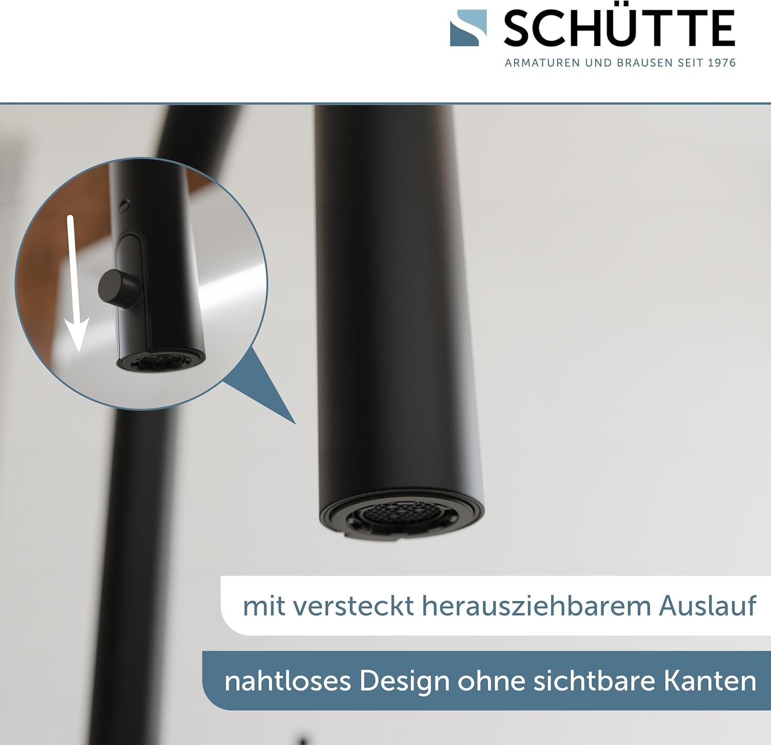 SCHÜTTE 79566 Blackpool Küchenarmatur Mit Ausziehbarer Geschirrbrause, 360 Grad Wasserhahn Für Die Küche, Mischbatterie Mit Einhebelmischer, Spültischarmatur Mit Brause Ausziehbar in Schwarz