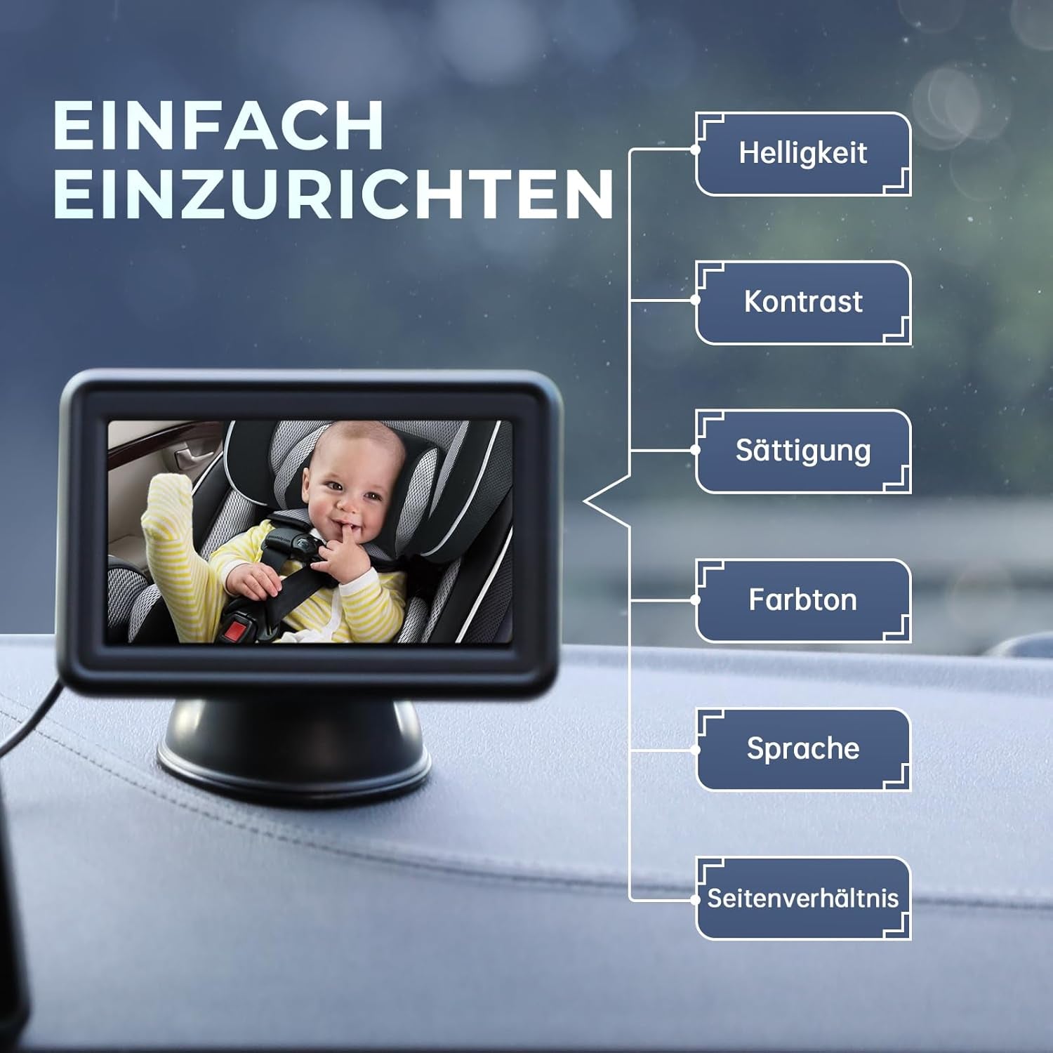 Baby Auto Kamera HD 1080P, 4,3'' Rücksitzkamera Mit Monitor, USB Plug-And-Play, Autospiegelkamera Nachtsicht Auto Spiegel Display Klare Sicht Für Den Rücksitz