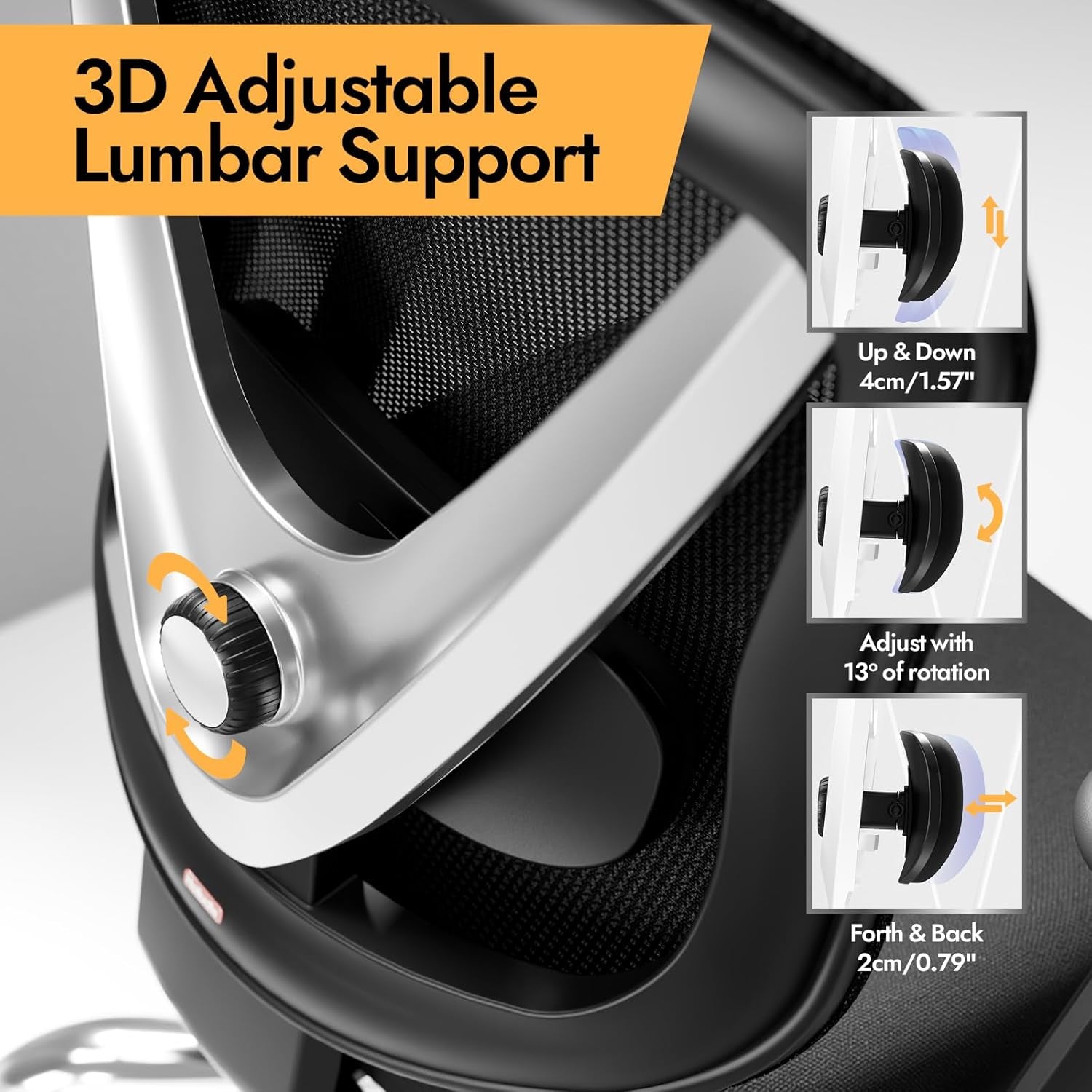 HOLLUDLE Ergonomischer Bürostuhl Mit 3D Lendenstütze & 3D Verstellbaren Armlehnen – V-Förmiges Rücken-Design, Bequemer Schreibtischstuhl Für Büro & Zuhause, Schwarz