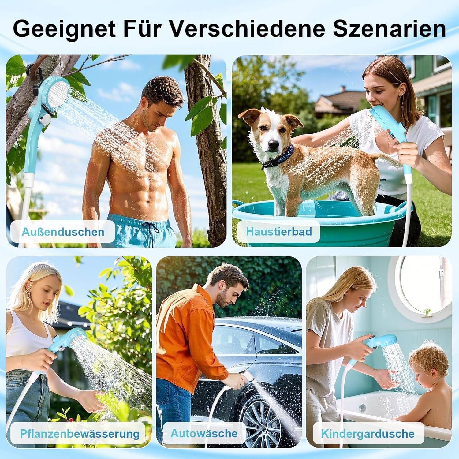 Autopkio Tragbare Campingdusche, Camping Dusche Akku Mit Pumpe Und Smart Display, Mobile Dusche Outdoor Set Mit Duschkopf Für Wandern Autowaschen Haustier Garten