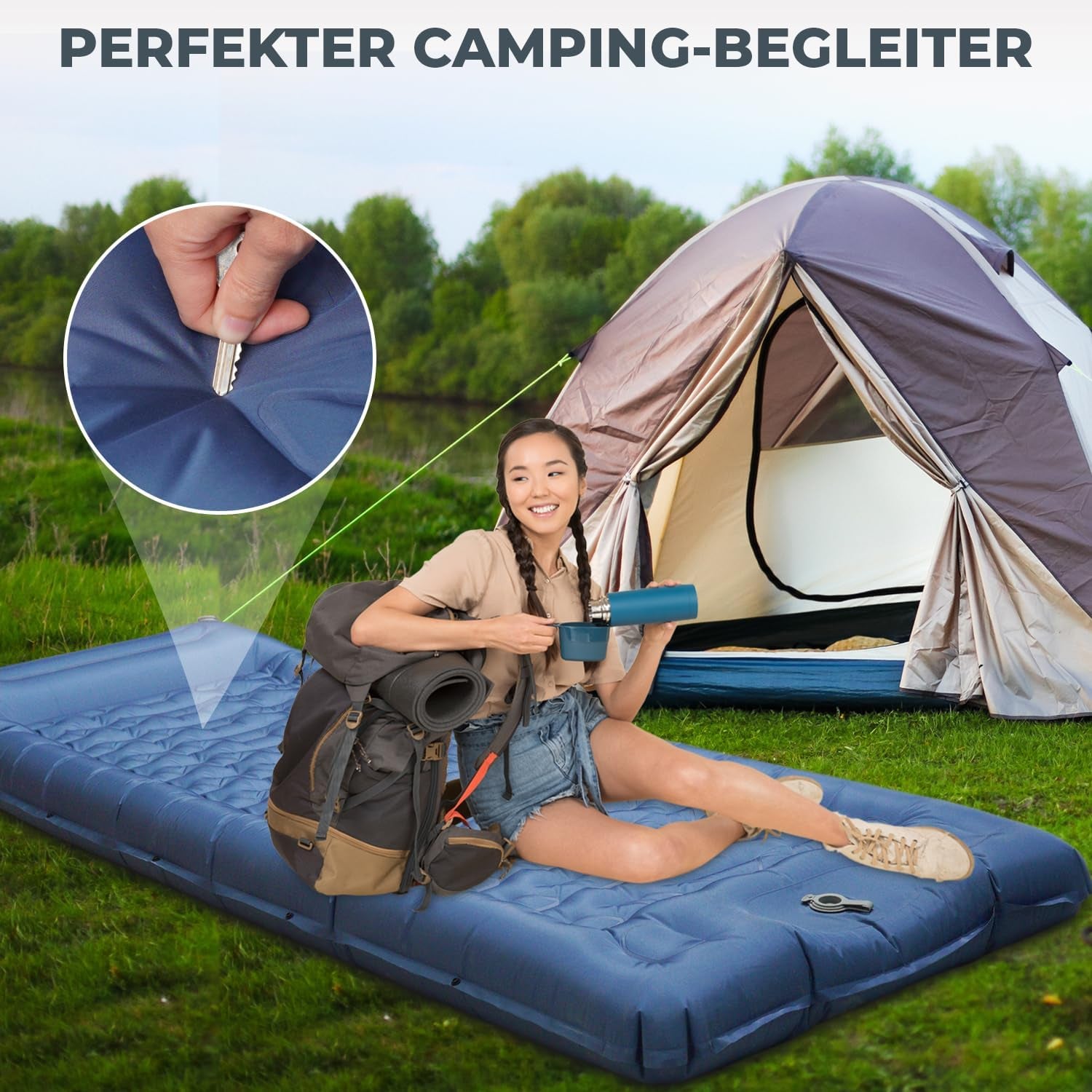 Isomatte Ultraleicht 12Cm Dick, Faltbar Mit Integrierter Fußpumpe & Kissen – Vielseitig Einsetzbar Als Camping Matratze, Isomatte Faltbar, Schlafmatte, Auto Matratze & Luftmatratze Camping