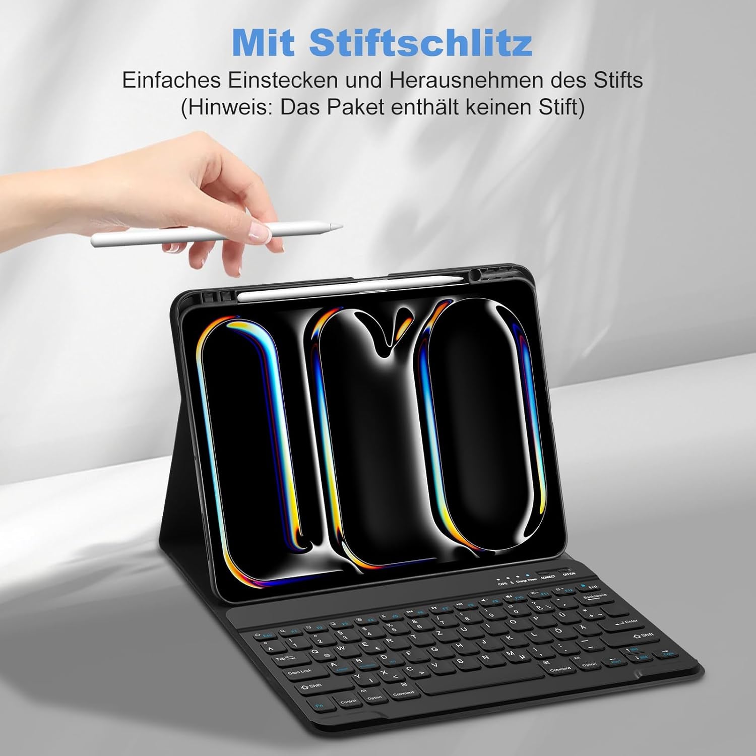 GAOJIE Tastatur Hülle Für Ipad Pro 13 Zoll (M4) 2024, Schutzhülle Mit Bleistifthalter, QWERTZ Deutsches Abnehmbarer Kabellose Tastatur Für Ipad Pro 13 Zoll A2925 A2926 A3007(Schwarz)