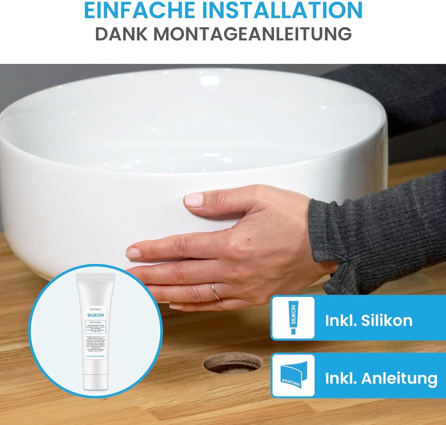 Bächlein Aufsatzwaschbecken Tamula (Rund) - Keramik Waschbecken Ø 31,5 Cm - Moderne Design Waschschale Für Badezimmer Und WC - Hochwertiges Handwaschbecken in Weiß