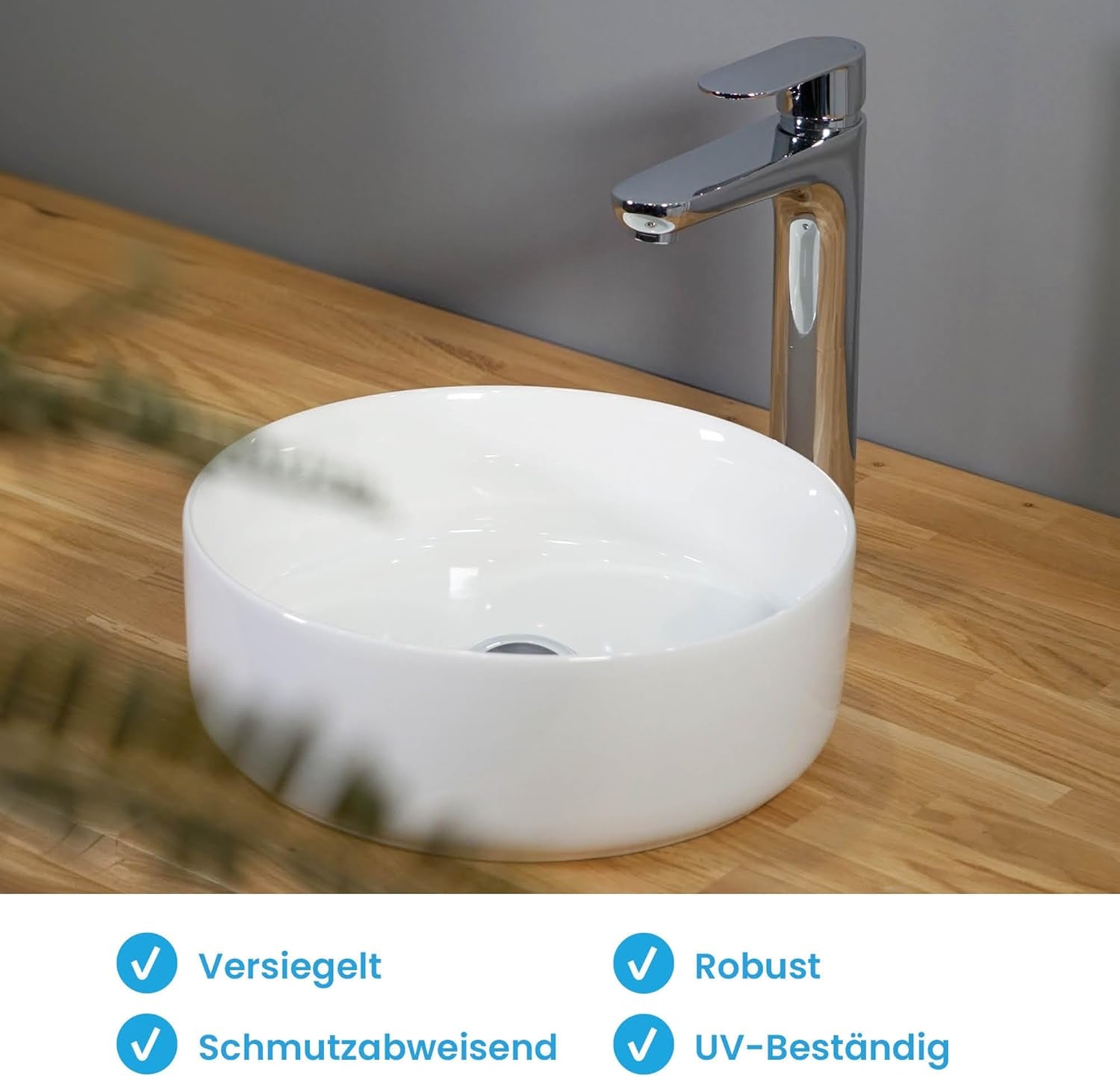 Bächlein Aufsatzwaschbecken Tamula (Rund) - Keramik Waschbecken Ø 31,5 Cm - Moderne Design Waschschale Für Badezimmer Und WC - Hochwertiges Handwaschbecken in Weiß