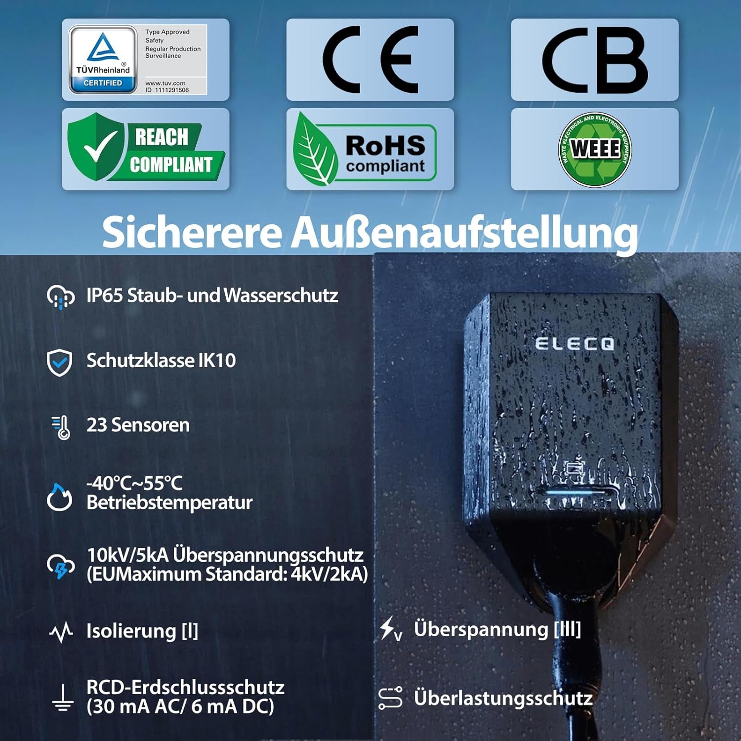 Wallbox 22Kw Mit APP & Zähler | Pv-Laden,Aktives Lastmanagement | 4G Wifi OCPP | Kompatibel 11KW Typ 2 E Auto Heimladestation | 3-Phasig,32A,Ev-Ladegerät Für Außenmontage Privat Zuhause & Firmen