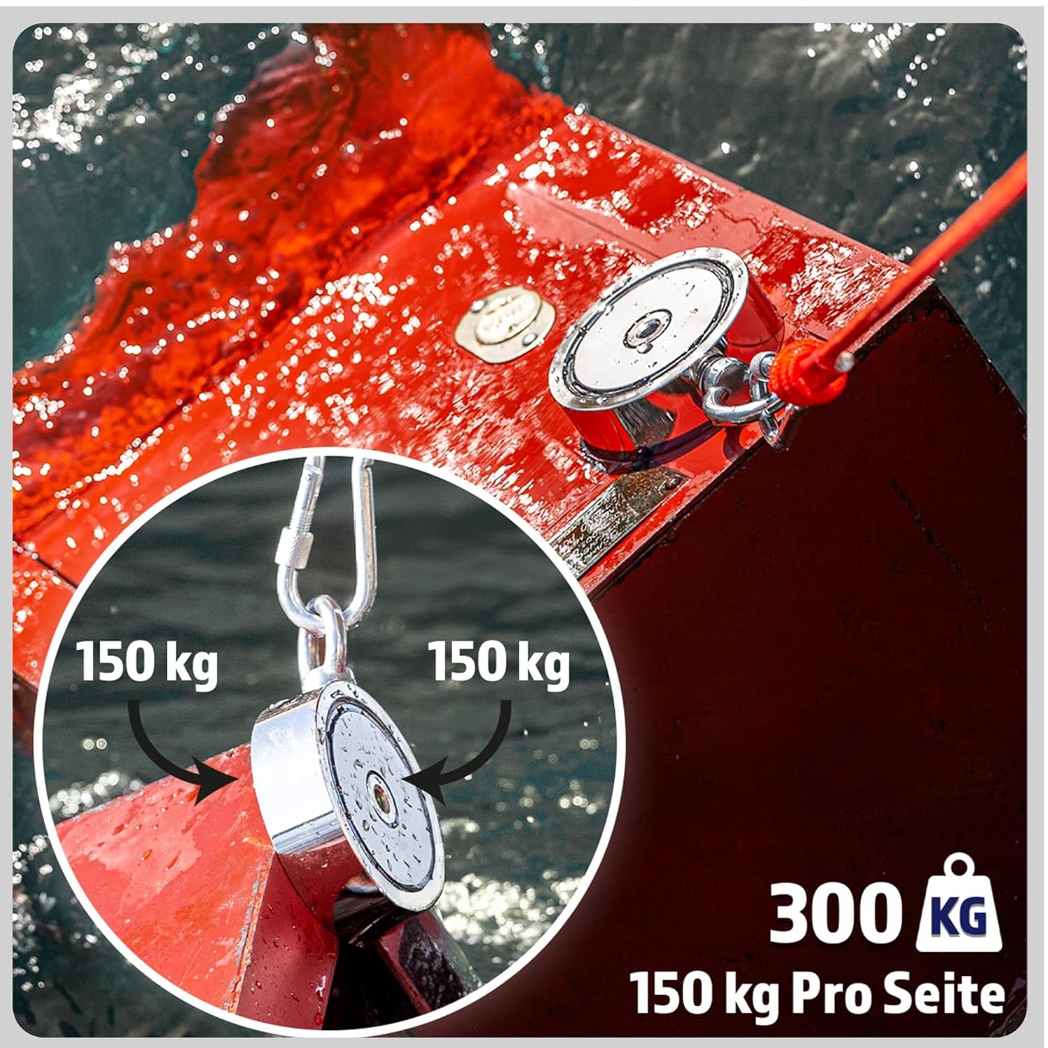 Magnetfischen Set - 150 KG - Ø60Mm - Neodym Magnet Mit 2 Seilen, Greifhaken & Handschuhe - Magnet Fischen Angel - Ösenmagnet - Fishing Magnetangel - Magnetangeln Set