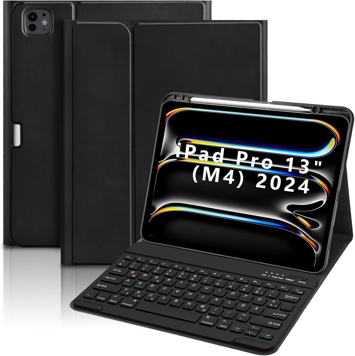GAOJIE Tastatur Hülle Für Ipad Pro 13 Zoll (M4) 2024, Schutzhülle Mit Bleistifthalter, QWERTZ Deutsches Abnehmbarer Kabellose Tastatur Für Ipad Pro 13 Zoll A2925 A2926 A3007(Schwarz)