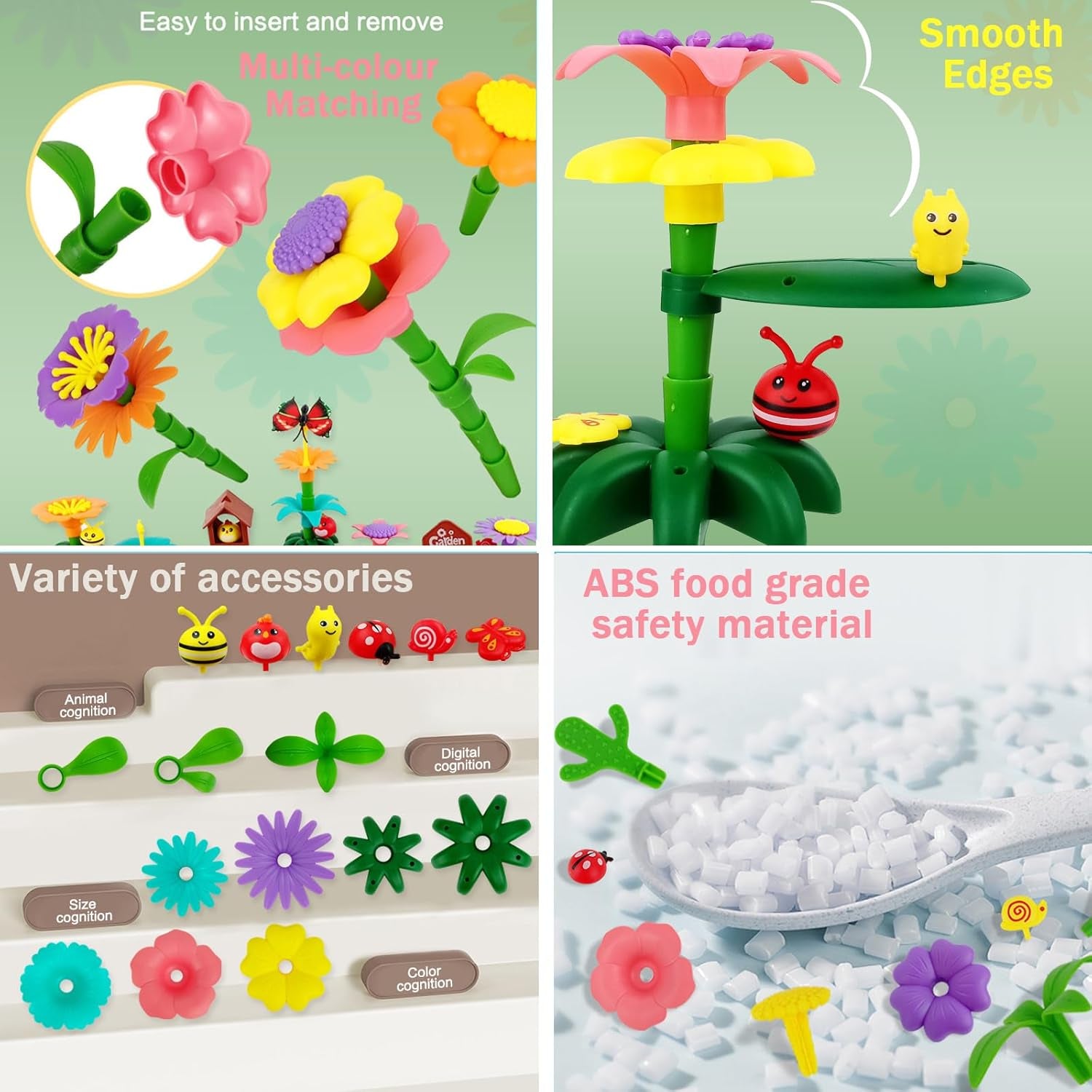 Cyiecw 332 PCS Blumengarten Spielzeug Ab 4 Jahre Mädchen,Kinder Blumen Bausteine,Diy Bouquet Sets Mit Aufbewahrungstasche,Garten Spielzeug Für Kinder Kunst Blumenarrangement Geschenk