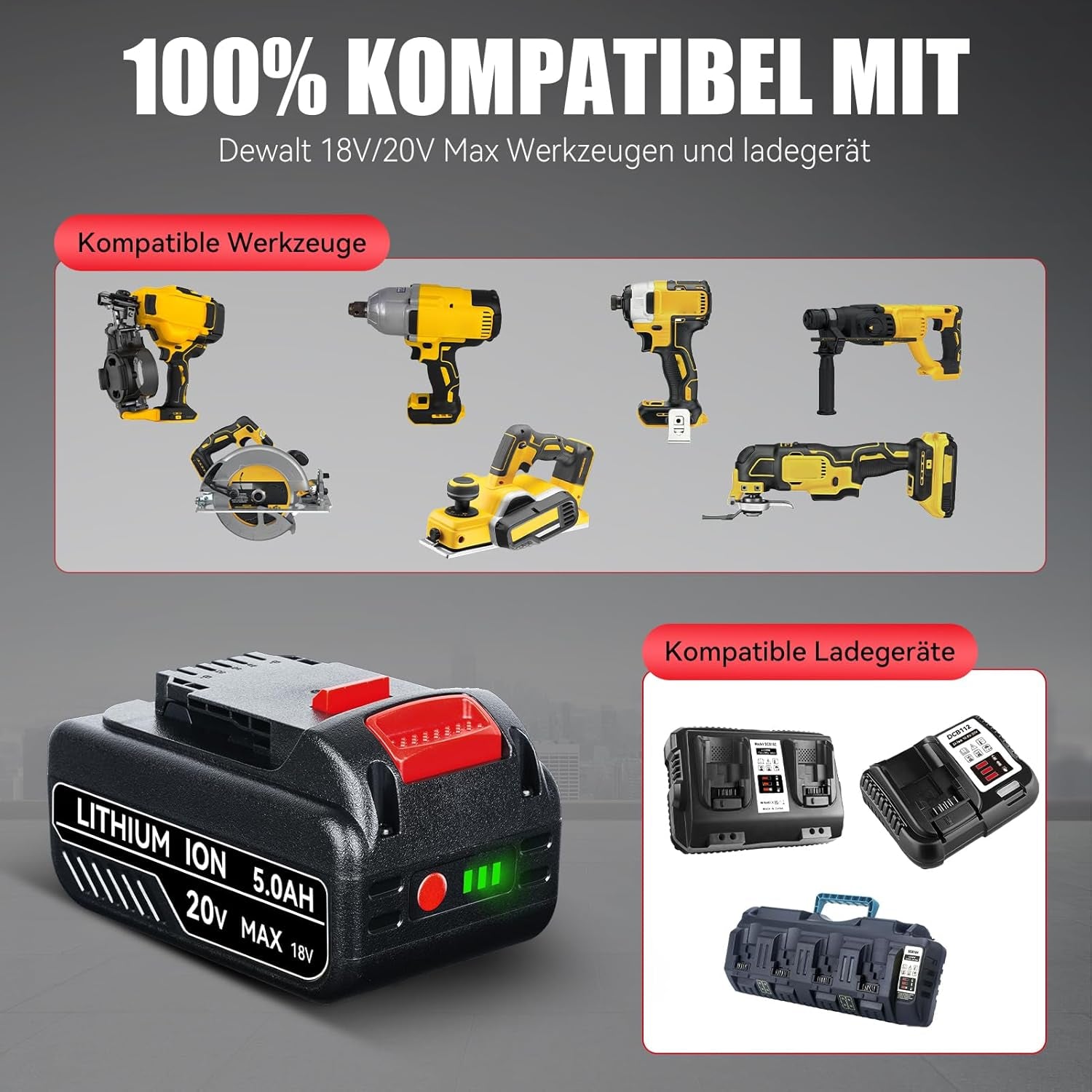 5000Mah DCB200 Li-Ion Ersatzakku Für Dewalt 18V Akku 20V Max DCB180 DCB181 DCB182 DCB201 DCB203 DCB200 Mit Led-Anzeige Ersatzakku Für Dewalt Akku 18V DCD/DCF/DCG Serie Akku-Elektrowerkzeuge