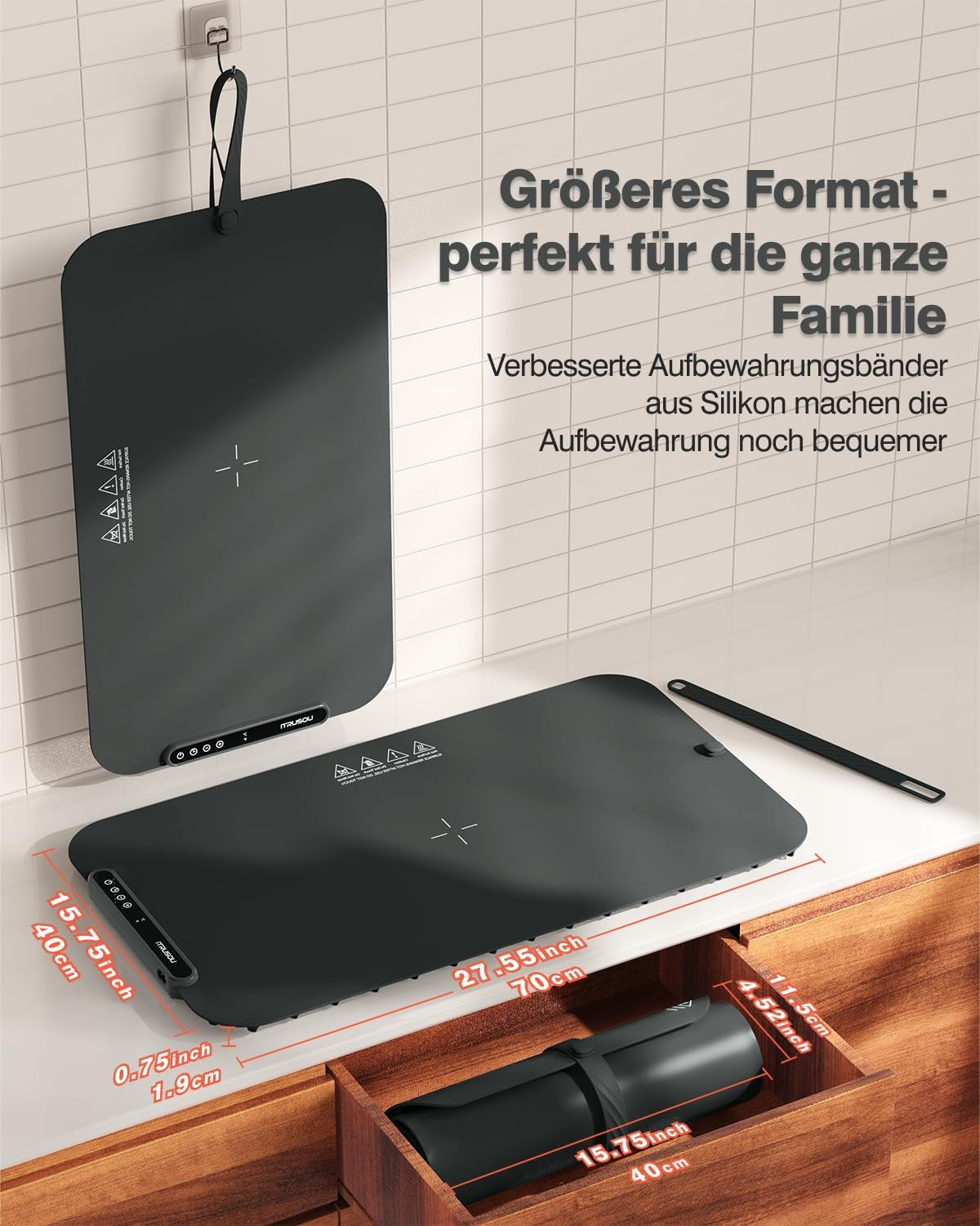 Warmhalteplatte Für Speisen, Speisenwärmer Ganzflächige Erwärmung Einstellbare Temperaturkontrolle, Tragbare Und Faltbare Heizplatte Mit Nano-Silikonmaterial Für Warm Halten Oder Auftauen