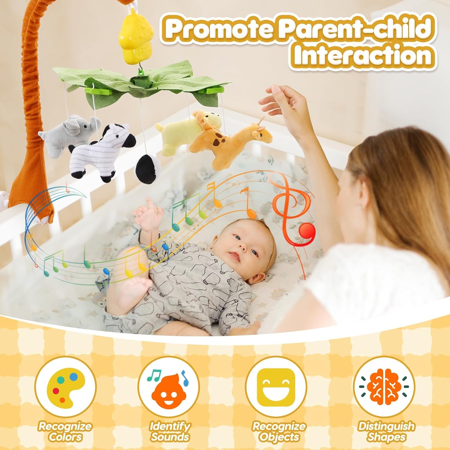 Baby Krippe Mobile Mit Musik, Hanging Rotating Arm, Nursery Mobile Mit Weichem Baumwollbezug, Baby Mobile Bettglockenspiel Für Jungen Und Mädchen, Wind-Up Music Box, Einfache Montage