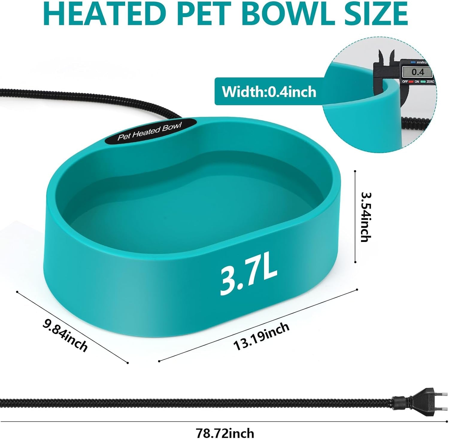 Beheizter Wassernapf Für Hunde, 3.7L Beheizter Haustiernapf, Beheiztes Frostschutz Tränkebecken, 2M Anti-Bite Kabel, Beheizbarer Wassernapf Für Hunde Katze Hasen Hühner Im Winter