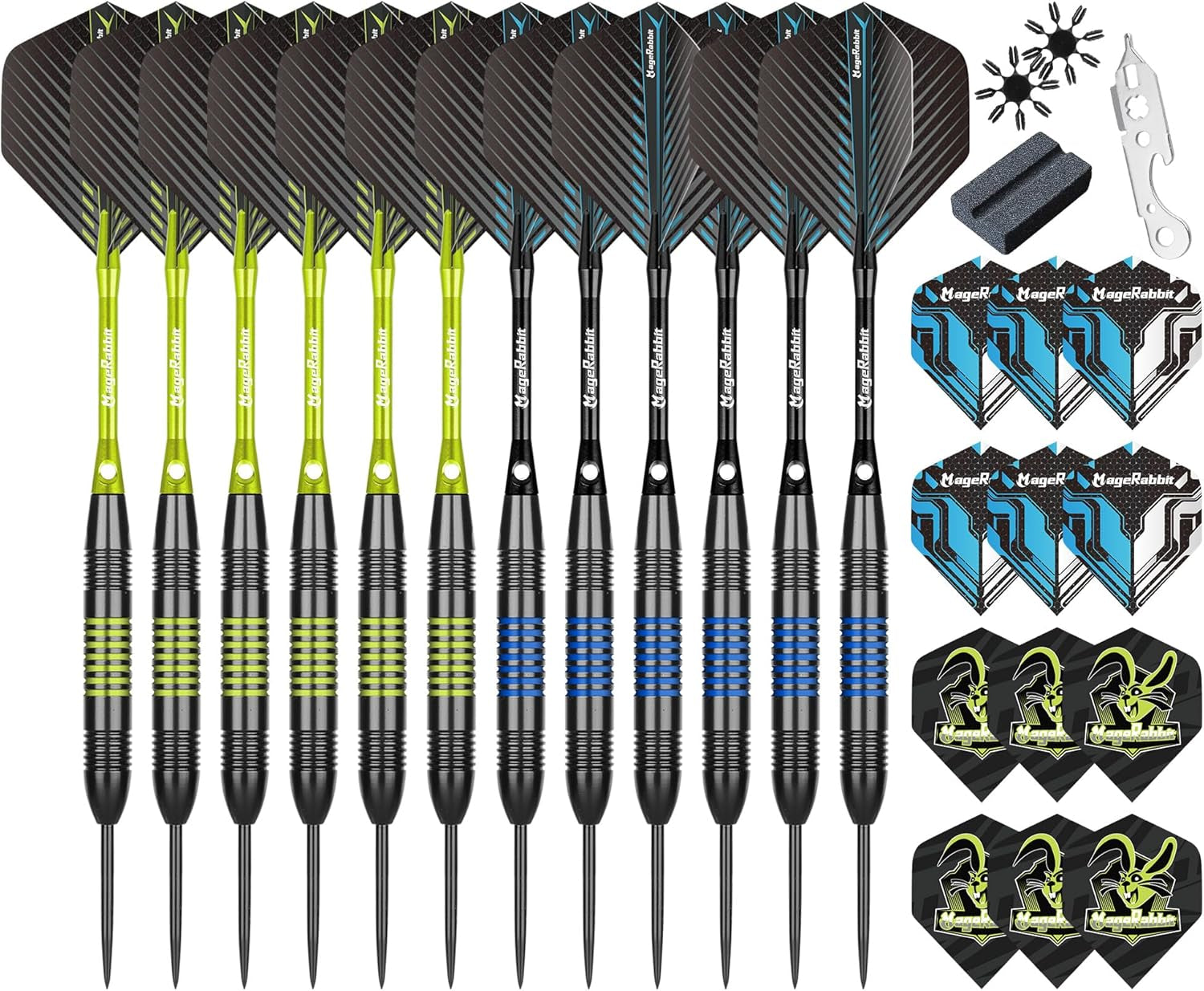 Dartpfeile Mit Metallspitze,12 Stück Steeldarts, 12 Aluminium Schaft Mit 24 Flights,Darts Zubehör. Profi Dartpfeile