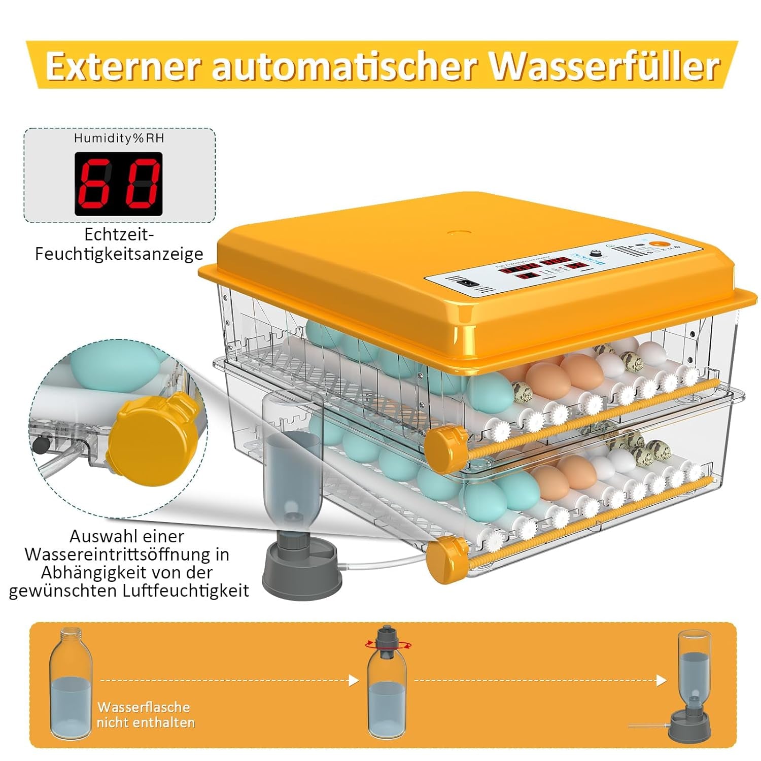 Brutautomat Vollautomatisch Von 120 Eiern, Brutmaschine Mit Automatischer Eierwende Und Feuchtigkeitsüberwachung, Temperaturkontrolle, 5 Automatische Brutmodi Und Brutdaueraufzeichnung