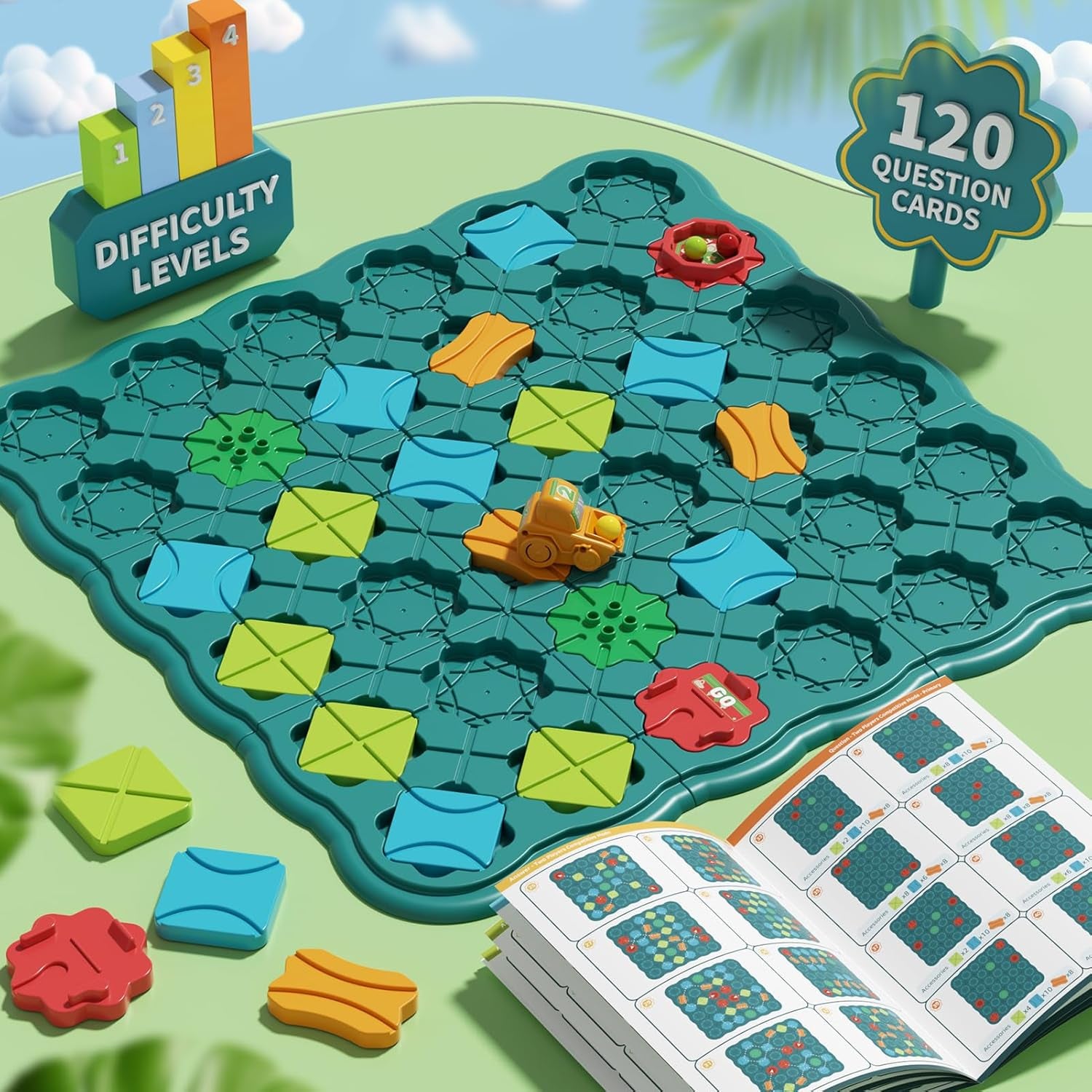 Burgkidz Logischer Straßenbauer Brettspiele Für Kinder 4 5 6 7 8 Jahre Jungen, 57 X 57 Cm Großes Brett Labyrinth Puzzle Logik Spiel Mit 3 Rückzugbagger, Geschenke Kinderspielzeug Für Alter 4-8