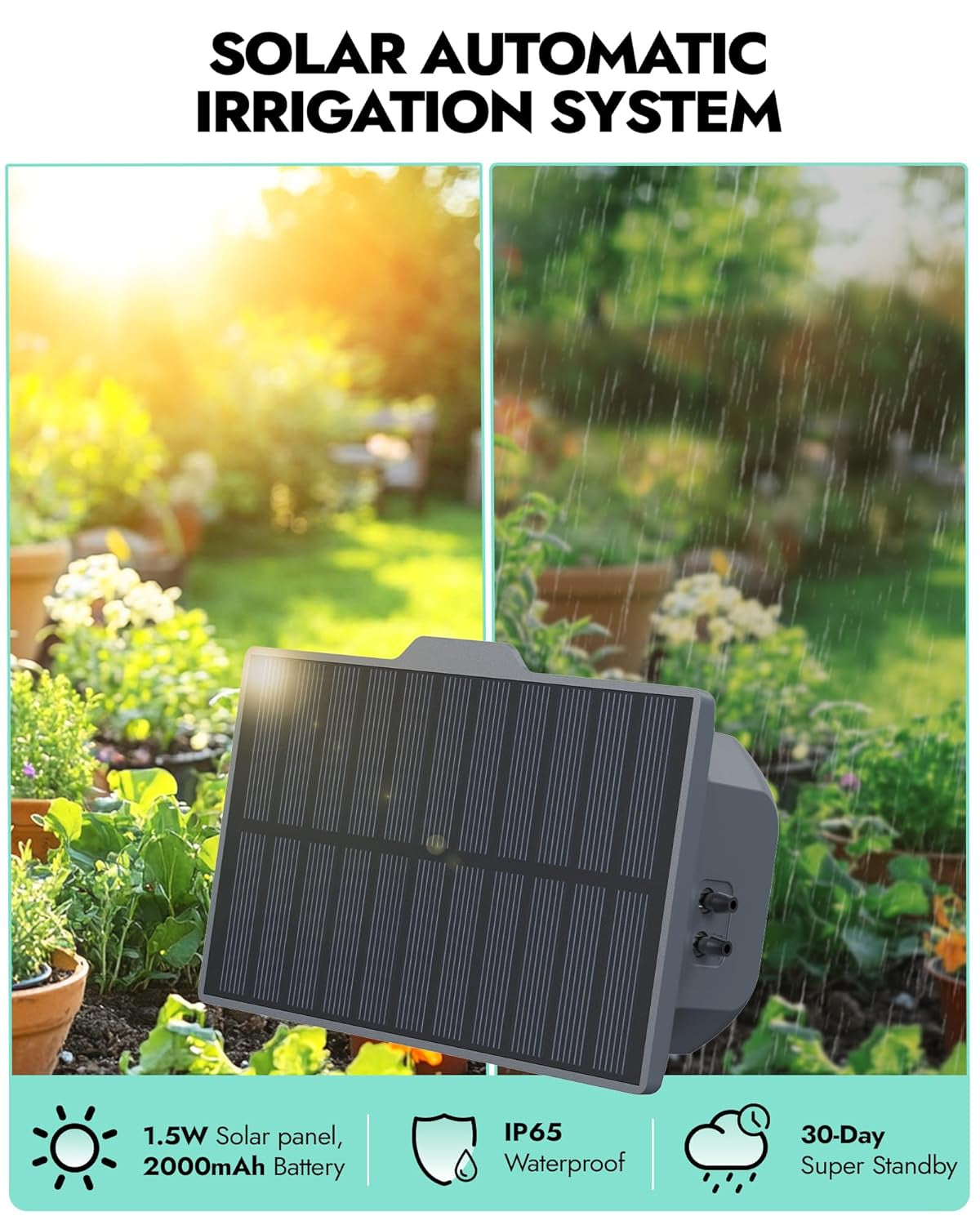 RAINPOINT Solar Bewässerungssystem, Automatische Bewässerungssystem Mit 121 Timer Modi, Solar Bewässerung Outdoor Für Topfpflanzen, Balkon,Garten, Gewächshaus, 2000 Mah Akku, 45L/H