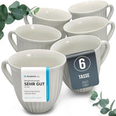 Kaffeetassen 6Er Set Hygge Serie - Premium Steingut Tassen, Spülmaschinen- Und Mikrowellenfest, Kratzfest - Stylishes Tee- Und Kaffeebecher Set - Elegantes Gerilltes Geschirr in Beige