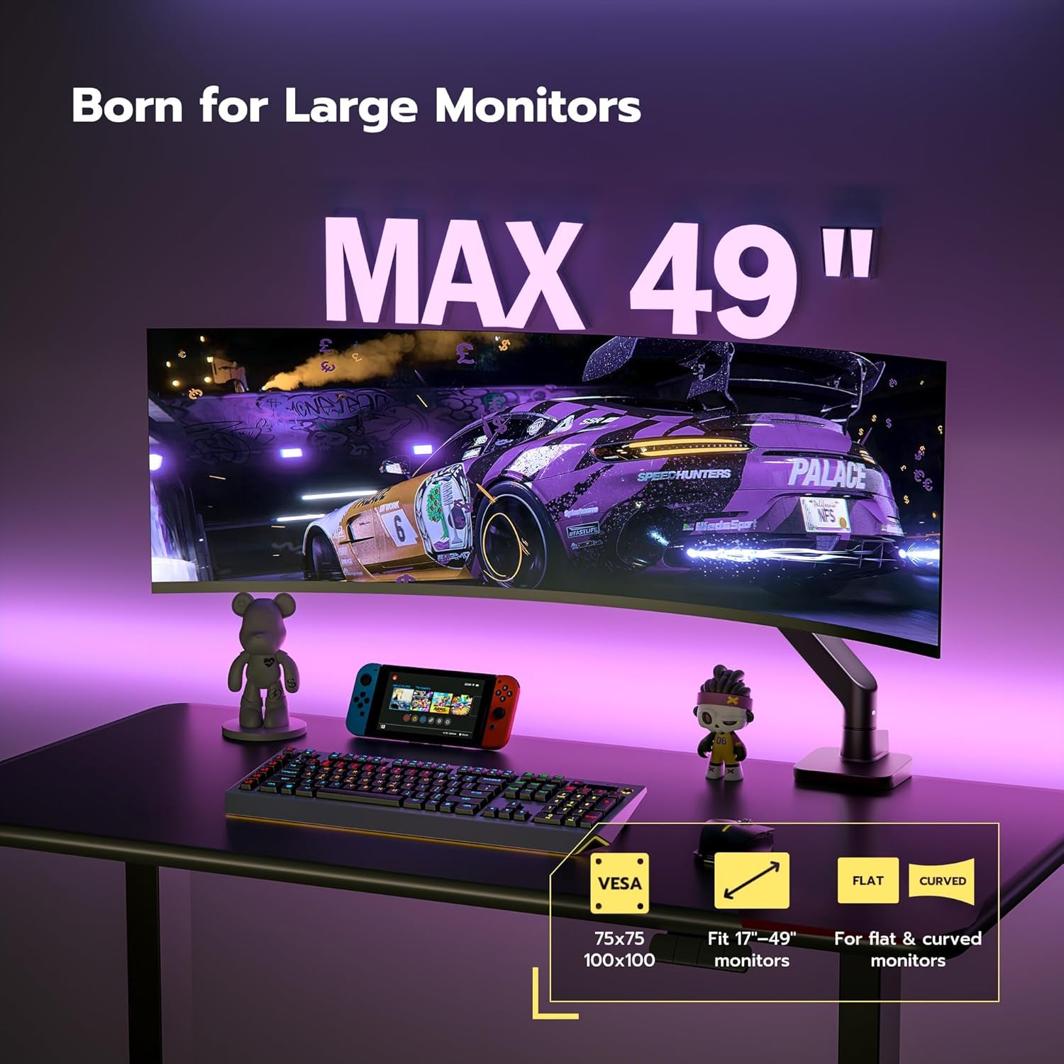 ARES WING Monitor Halterung Für 17 Bis 49 Zoll Bildschirme, Monitor Arm Mit Gasfeder, Verstellbarer Monitorständer Für 20Kg Computer Bildschirme, Monitorhalterung VESA 75/100 Mm,Schwarz