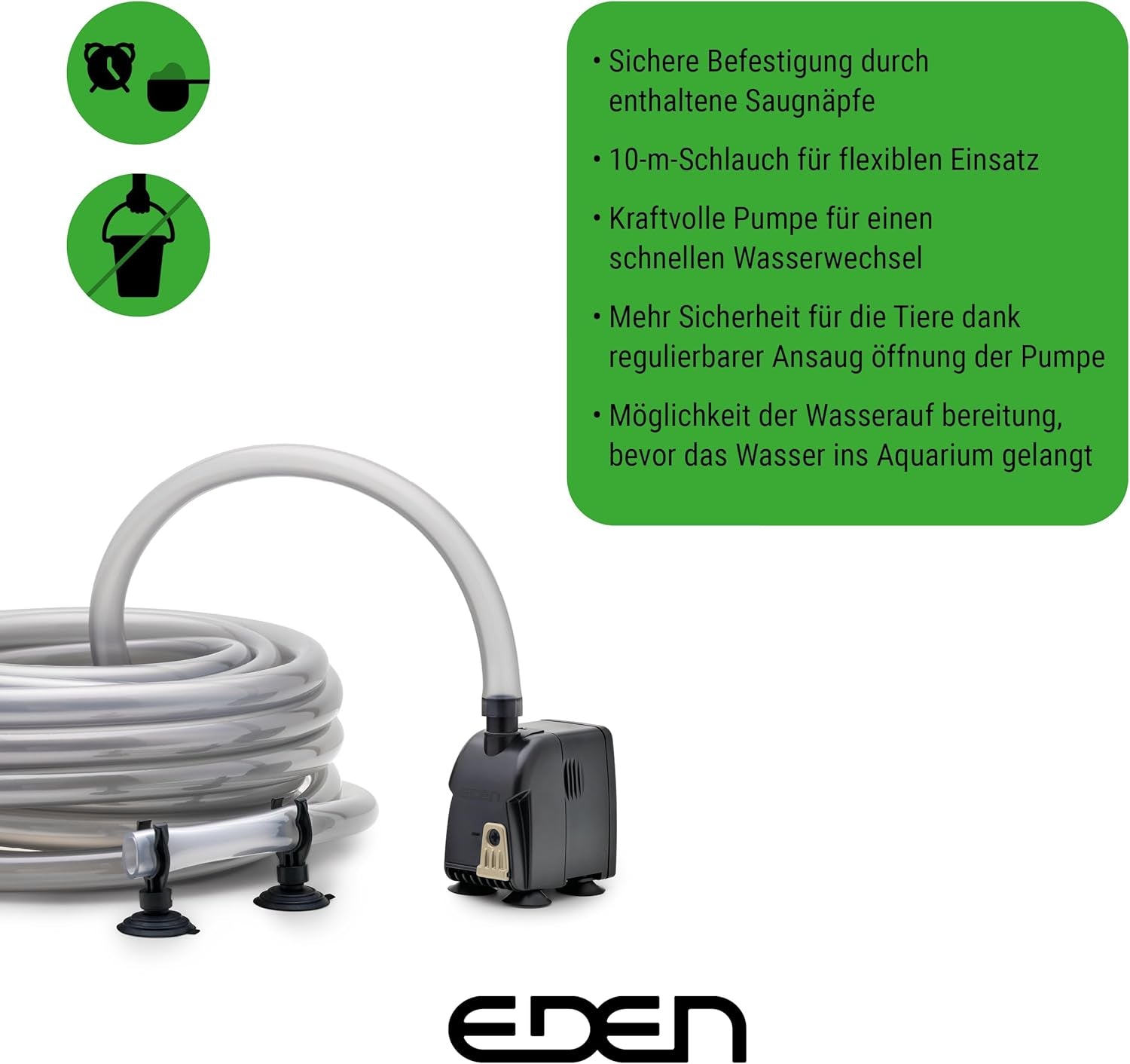 Eden 94235 CDA 600 Wasserwechselsystem Komplettset Für Einen Schnellen Und Leichten Aquarium Wasserwechsel Inkl Aquarium Pumpe, 10M Aquarium Schlauch Und Saugnäpfen