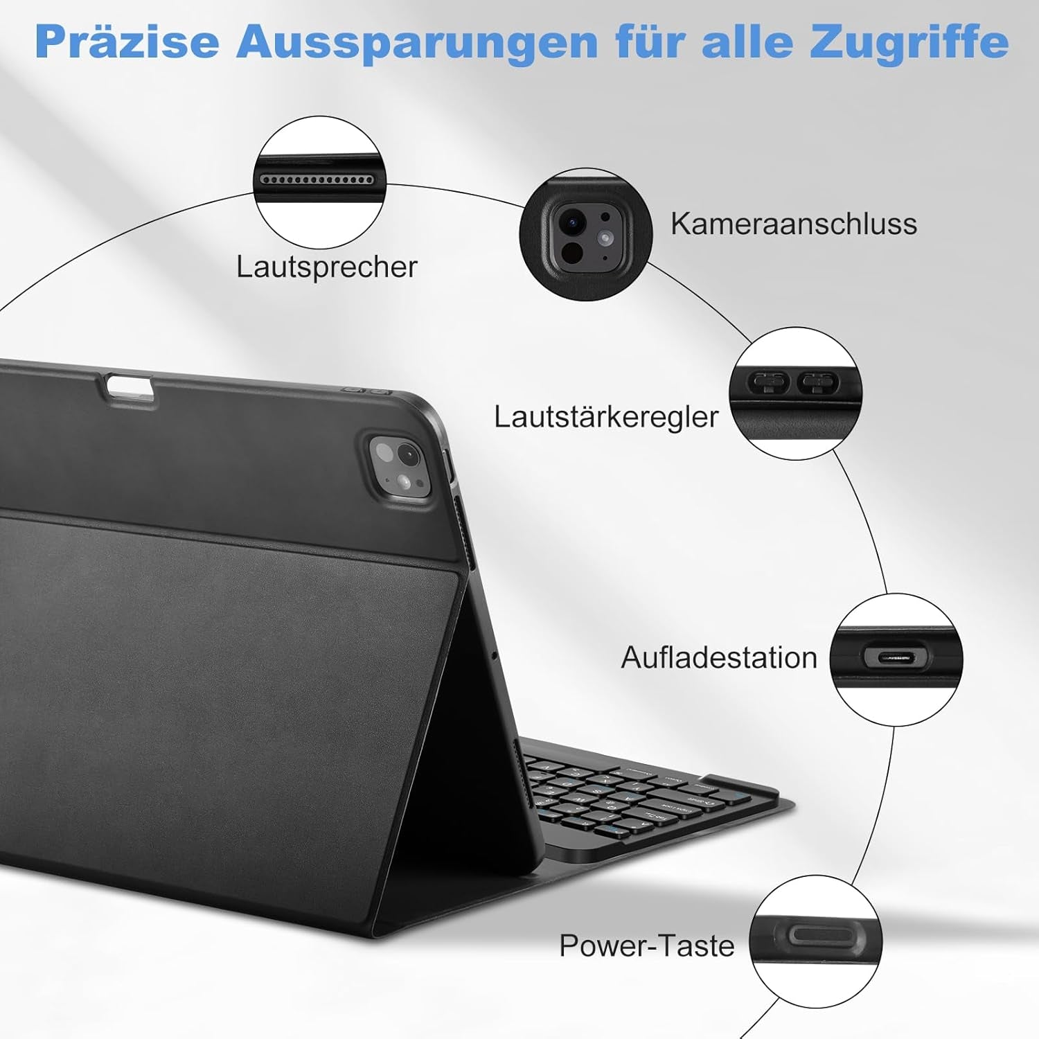 GAOJIE Tastatur Hülle Für Ipad Pro 13 Zoll (M4) 2024, Schutzhülle Mit Bleistifthalter, QWERTZ Deutsches Abnehmbarer Kabellose Tastatur Für Ipad Pro 13 Zoll A2925 A2926 A3007(Schwarz)