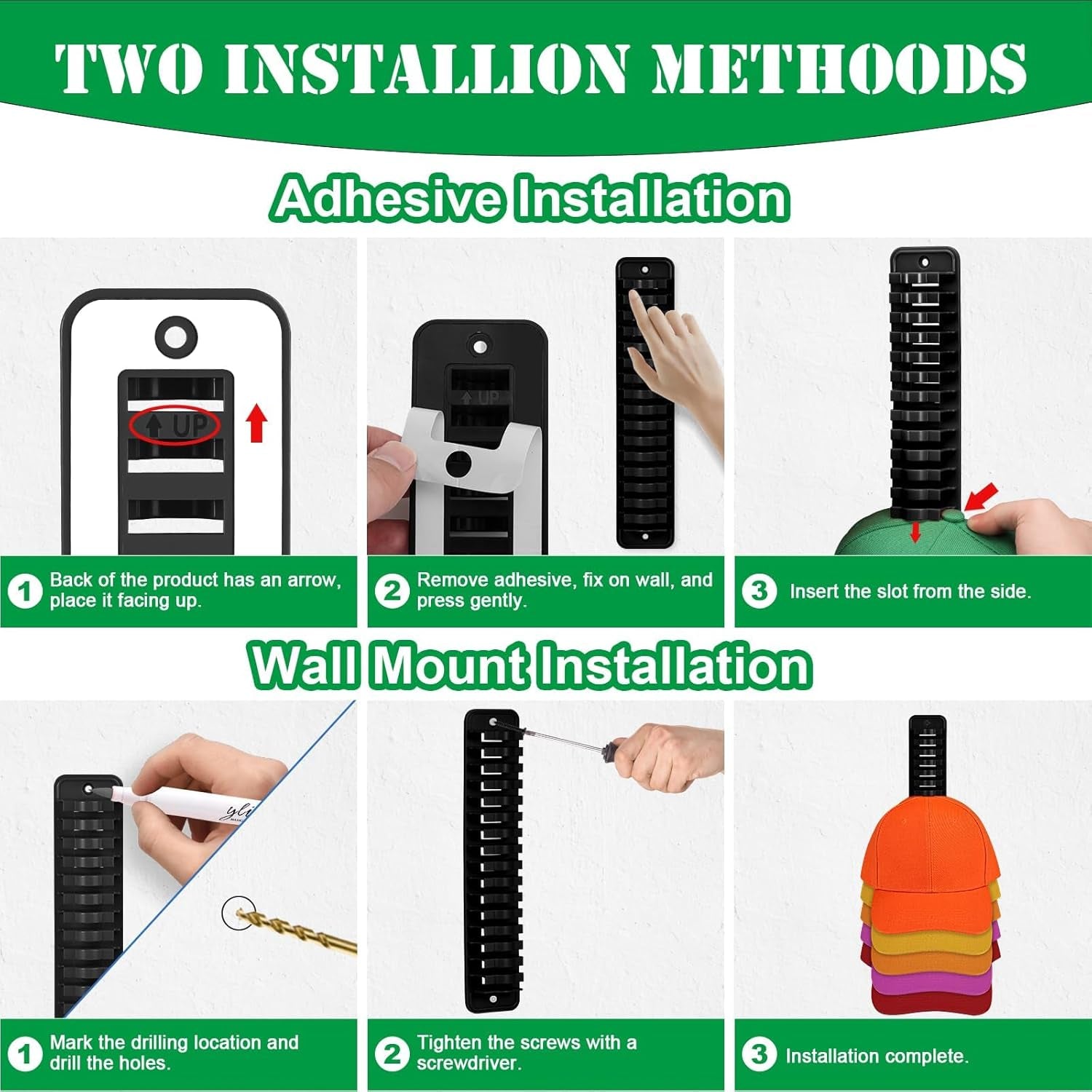 Selbstklebende Hut-Organizer Huthaken, Cap Halterung Wand, Hut-Halter Hutständer Haken, Kappenhaken Für Die Wandmontage Hutaufbewahrung Huthalter Für Baseball Kappe, 2 Stück