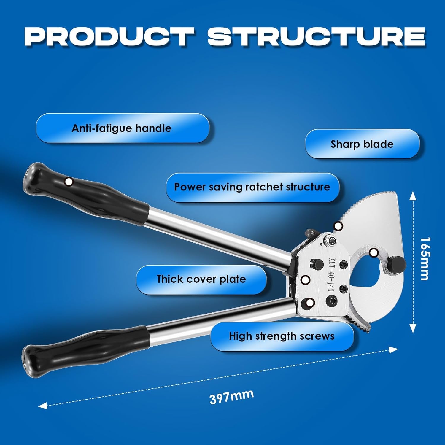 NEWTRY Ratschenkabel-Drahtschneider, Robust, Für Kupfer-Aluminium-Panzerkabel, Schneidet Bis Zu 300 Mm² Und 1000 Paar Kommunikationskabel Für Elektriker, Langlebig, Effizient, Einfache Handhabung