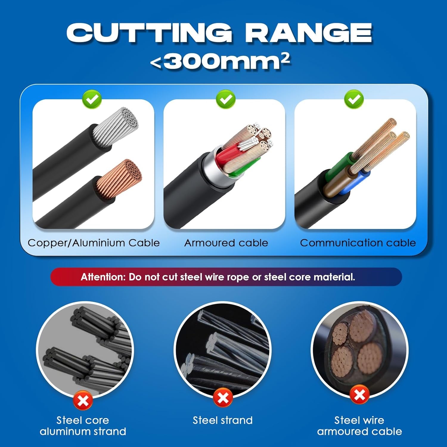 NEWTRY Ratschenkabel-Drahtschneider, Robust, Für Kupfer-Aluminium-Panzerkabel, Schneidet Bis Zu 300 Mm² Und 1000 Paar Kommunikationskabel Für Elektriker, Langlebig, Effizient, Einfache Handhabung