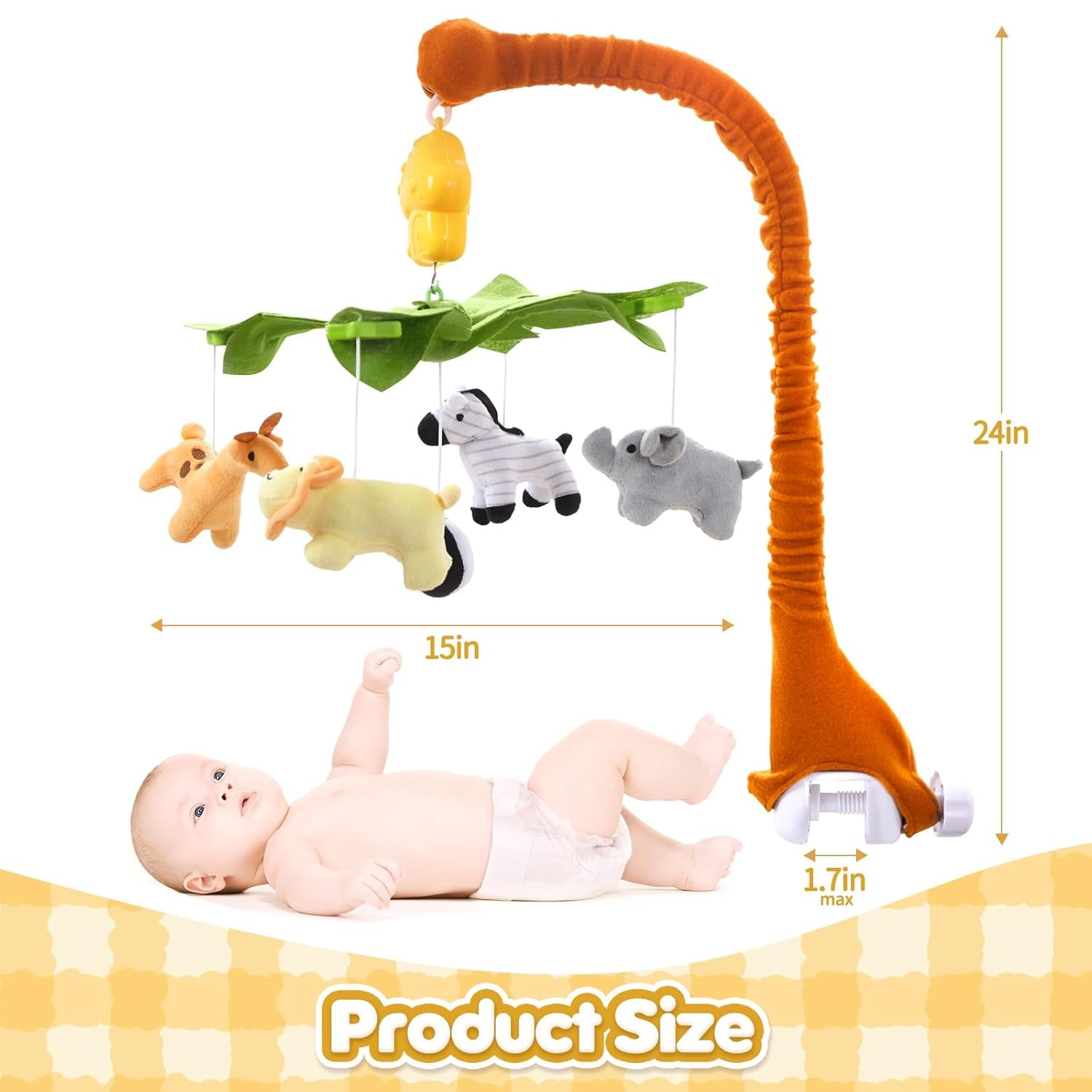 Baby Krippe Mobile Mit Musik, Hanging Rotating Arm, Nursery Mobile Mit Weichem Baumwollbezug, Baby Mobile Bettglockenspiel Für Jungen Und Mädchen, Wind-Up Music Box, Einfache Montage