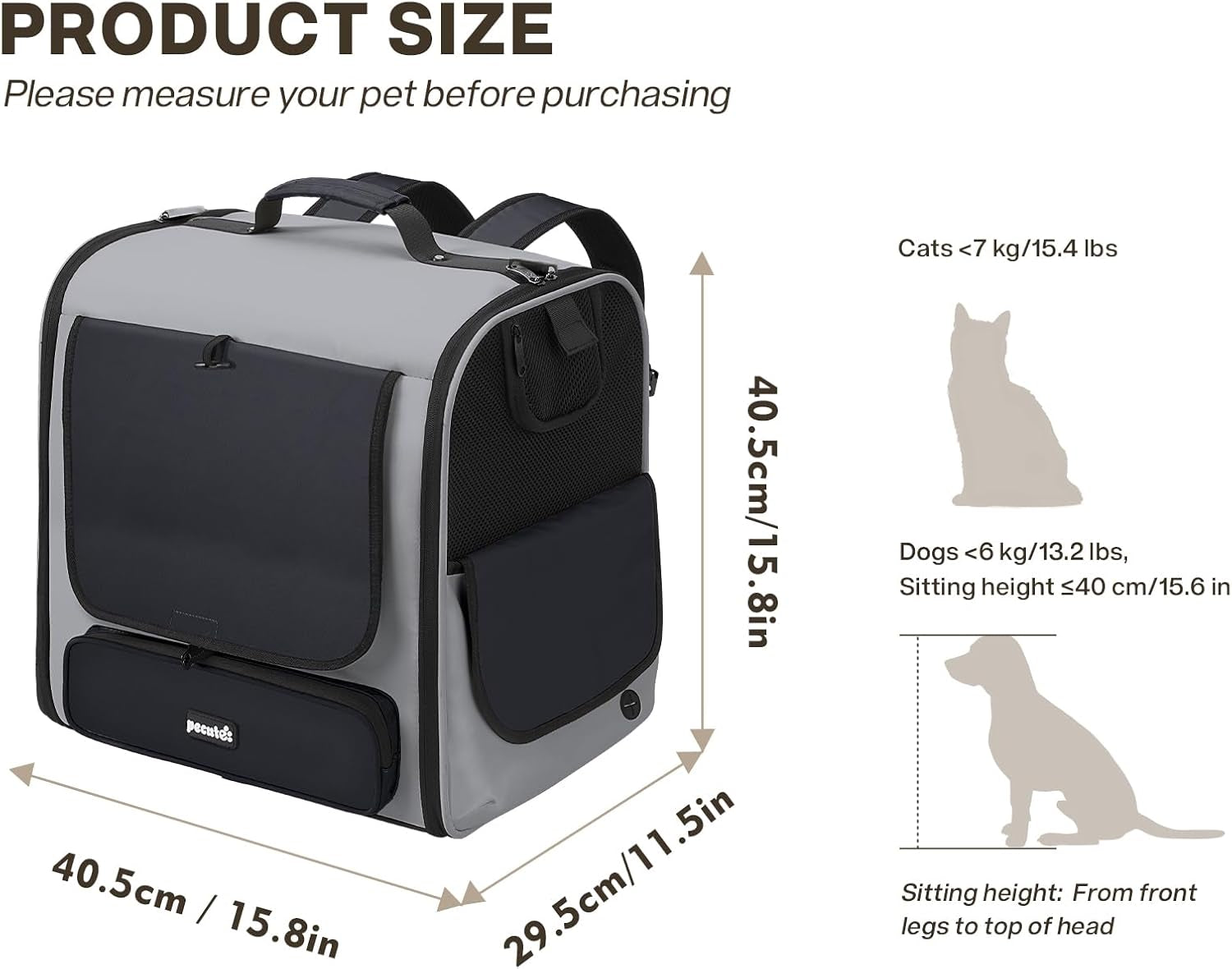 Pecute Große Katzen Rucksack Tragetasche Für Katzen & Kleine Hunde, Belüfteter & Robuster Haustier Rucksack Für Wandern, Camping, Reisen Leichtes, Ergonomisches Design, Grau