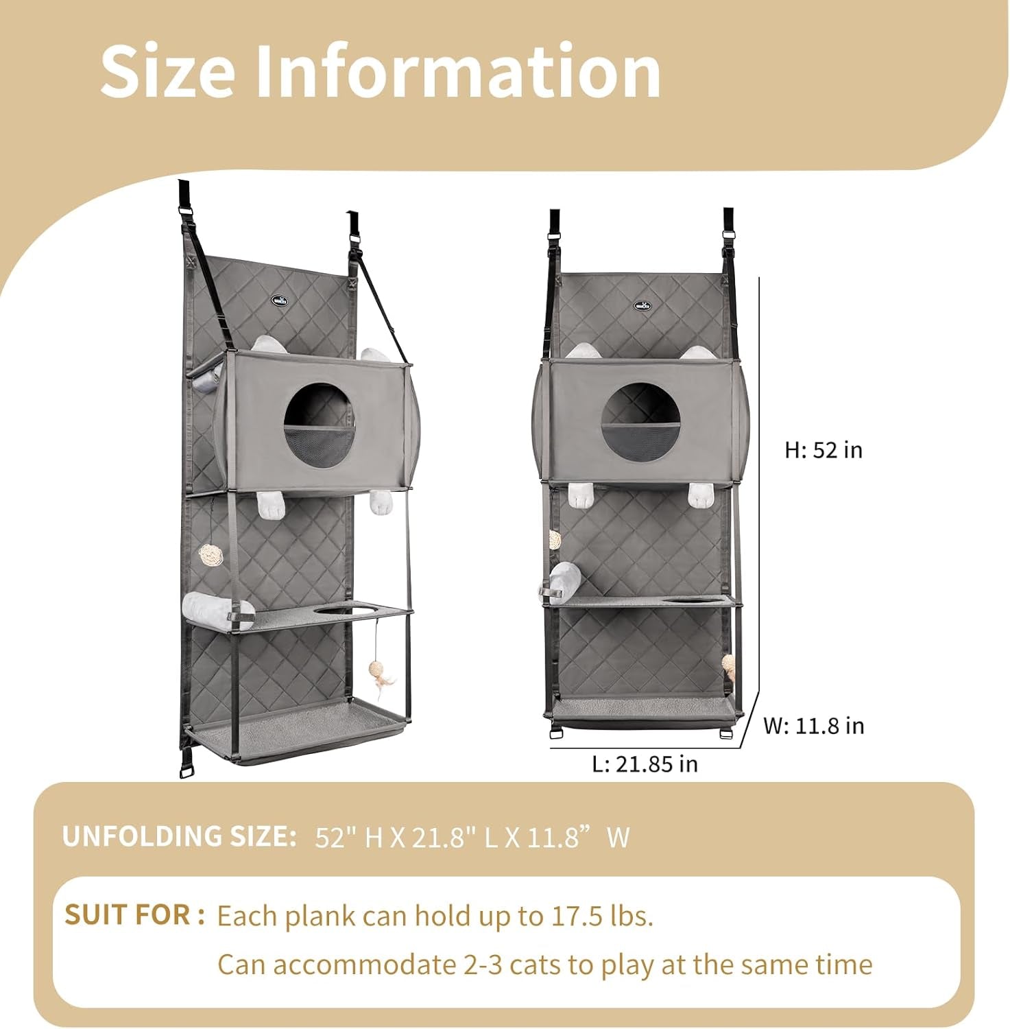 Hängender Kratzbaum - Tür Montiert Climber Katze Wand Katze Hängematte Für Indoor, Hanging/Erhöhte Bett - 4 Geschichte Mit Abnehmbaren Kissen, Ball Spielzeug Und Rollolo Katzenmöbel