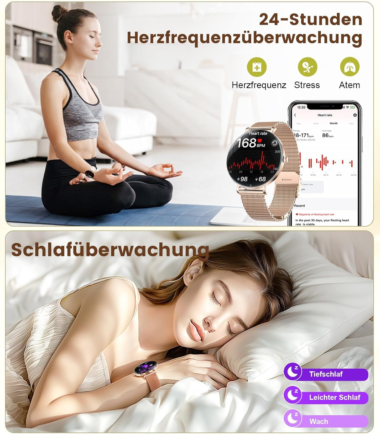 LIGE 2025 Smartwatch Damen, 1,43" HD AMOLED Kreisbogen Display Roségold Armbanduhr Mit Telefonfunktion, Menstruationszyklus/Herzfrequenz, IP68 Wasserdicht 120+ Sportmodi Sportuhr Für Andriod Ios