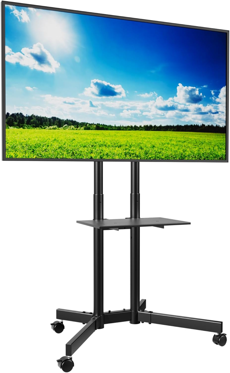 BONTEC Mobiler Tv-Wagen Mit Verriegelbaren Rollen, Höhenverstellbar Für 32-85” LED LCD OLED Tvs, VESA 600X400Mm, Tragfähigkeit Bis 55Kg, Mit Laptop-Regal & Kabelmanagement, Für Büro, Zuhause & Gaming