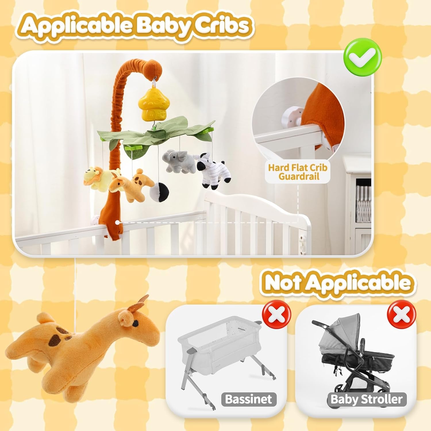 Baby Krippe Mobile Mit Musik, Hanging Rotating Arm, Nursery Mobile Mit Weichem Baumwollbezug, Baby Mobile Bettglockenspiel Für Jungen Und Mädchen, Wind-Up Music Box, Einfache Montage