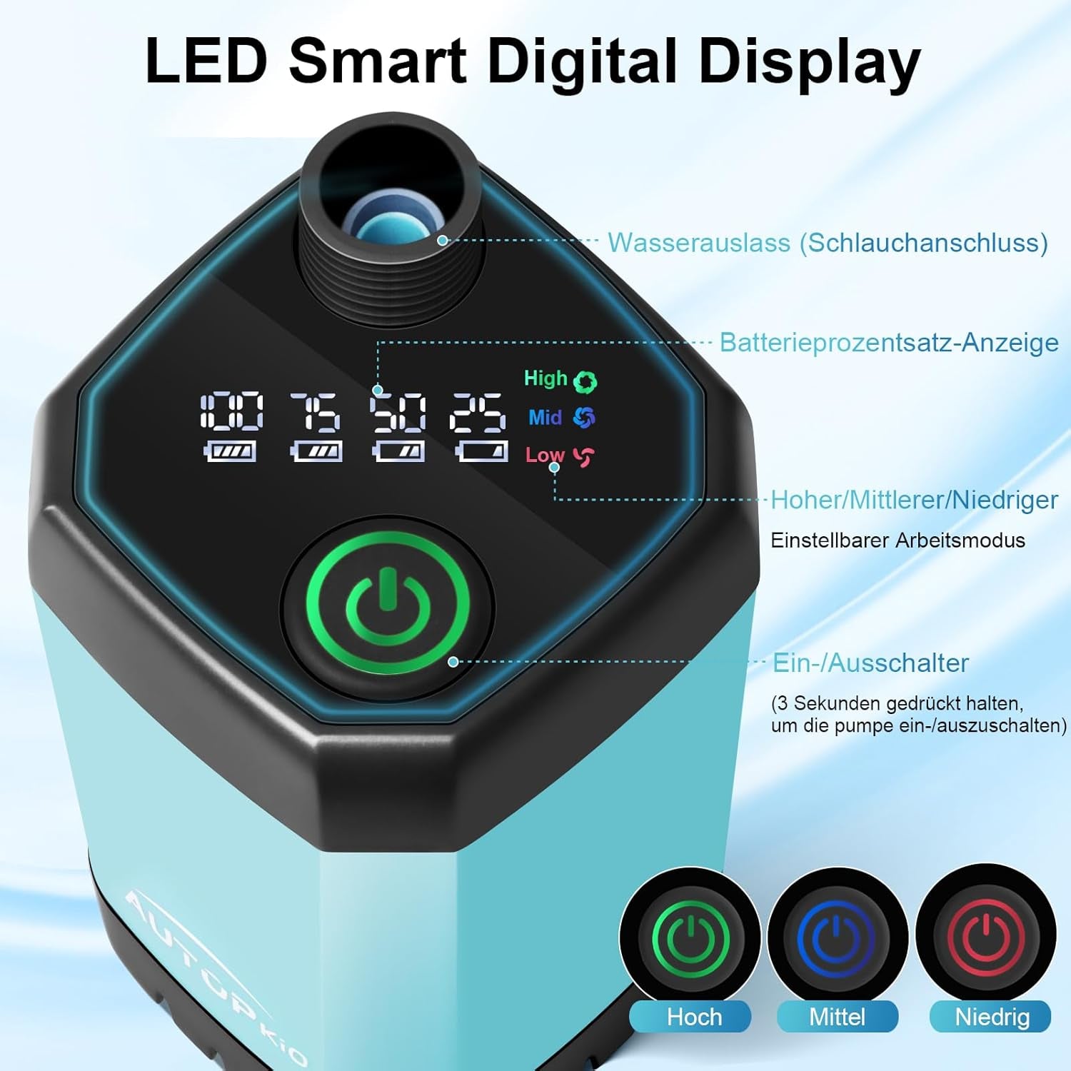 Autopkio Tragbare Campingdusche, Camping Dusche Akku Mit Pumpe Und Smart Display, Mobile Dusche Outdoor Set Mit Duschkopf Für Wandern Autowaschen Haustier Garten