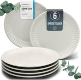 PURE LIVING INTERIOR DESIGN 6X Steingut Teller Groß Hygge Serie - Speiseteller Spülmaschinen-, Mikrowellen-, Kratzfest - Geschirrset 6 Personen, Essteller - Elegantes Gerilltes Geschirr in Beige