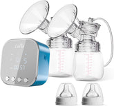 Lulia Doppelte Elektrische Milchpumpe, Tragbar, Starke Absaugung, Schmerzlos, Mit 2 Größen Von Flansch, 4 Modi Und 9 Stufen, Milch, Super Leise, Wiederaufladbar (Blau).