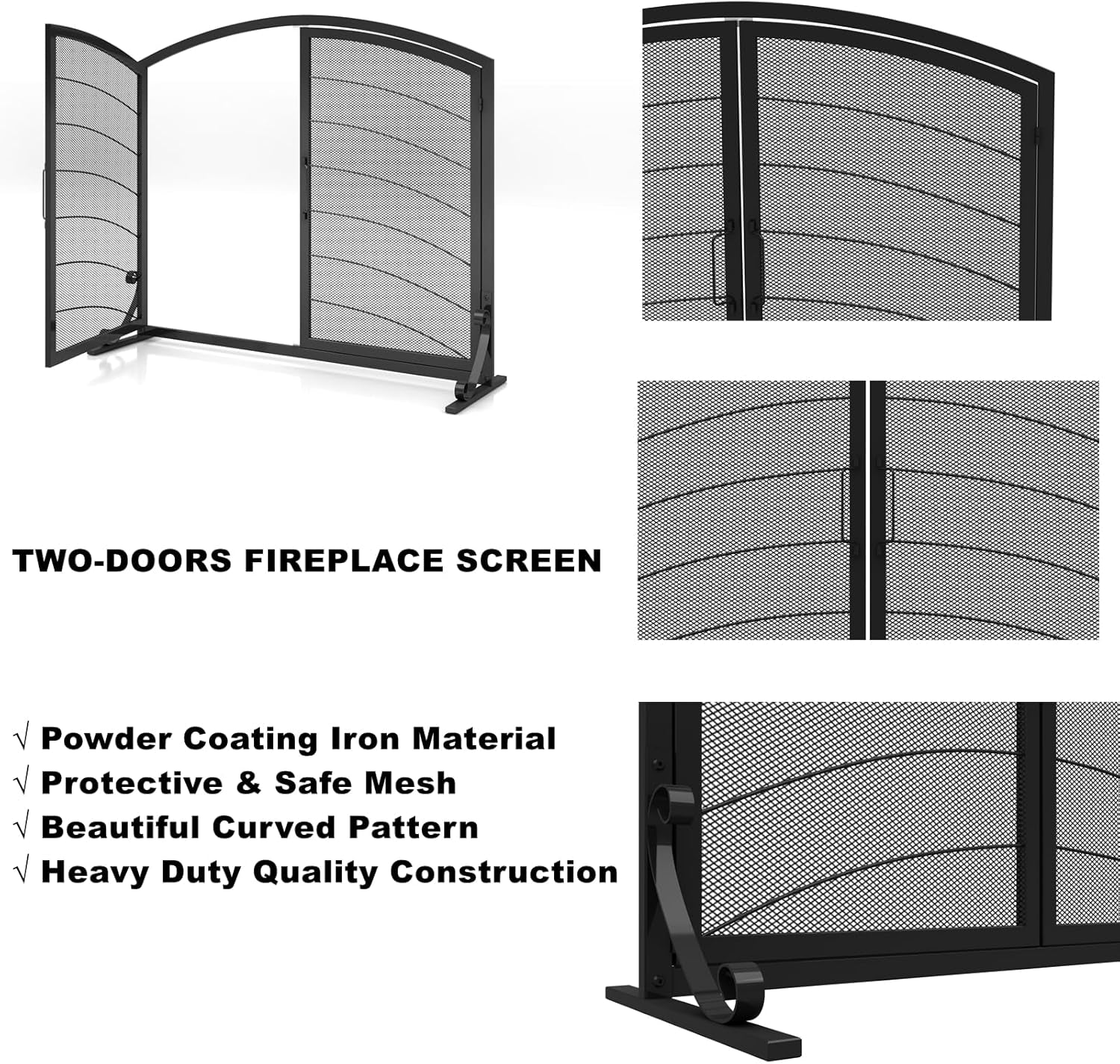 SCENDOR GARDEN Kaminabdeckung Schmiedeeisen 99CM (L) X 83.6CM (H) Moderner Stilvoller Faltbarer Sicherheits-Kaminzaun Funkenabweiser Schwarz