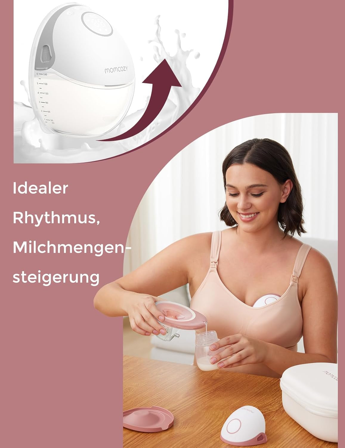 Momcozy Milchpumpe Mobile Style| M6, Tragbare Stillpumpe, Idealer Rhythmus Für Mehr Milch, Doublefit-Flansch, Mehr Passform Und Diskretion Mit 3 Modi Und 9 Stufen - 24 Mm (1, Grau)