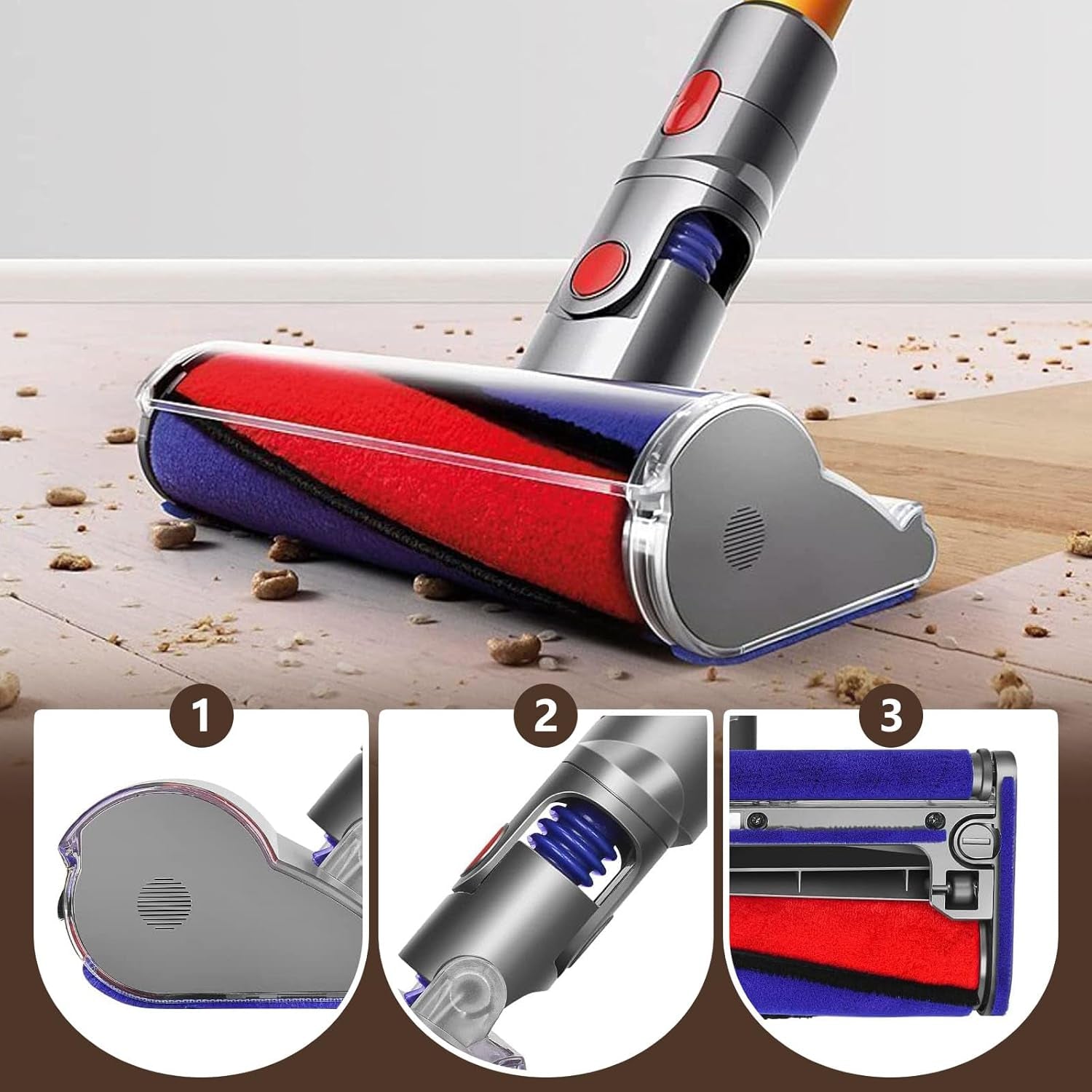 Softwalze Bodendüse Zubehör Für Dyson V8(SV10) V10(SV12) V11(SV14) V15 Staubsauger, Elektrischer Soft Roller Bürste Aufsatz Für Harte Böden
