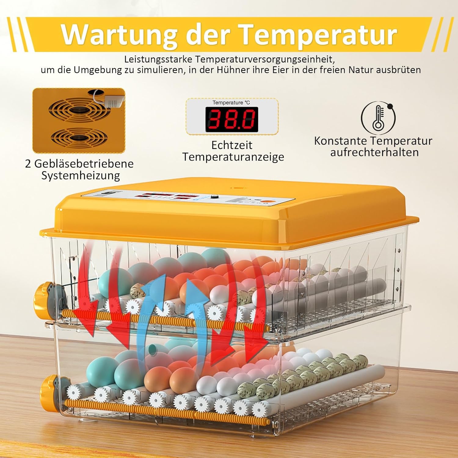 Brutautomat Vollautomatisch Von 120 Eiern, Brutmaschine Mit Automatischer Eierwende Und Feuchtigkeitsüberwachung, Temperaturkontrolle, 5 Automatische Brutmodi Und Brutdaueraufzeichnung
