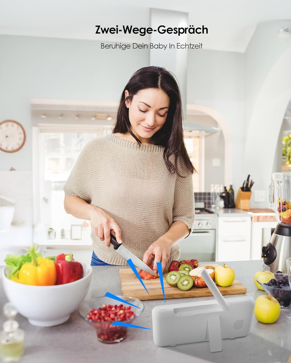 Babyphone Mit 2 Kameras Und APP, 2K/5,0 Zoll WLAN Babyfon Mit Split-Screen, PTZ 360°, 4× Zoom, Ir-Nachtsicht, Automatische Verfolgung, Weinen/Bewegungs/Geräuscherkennung, Alarme