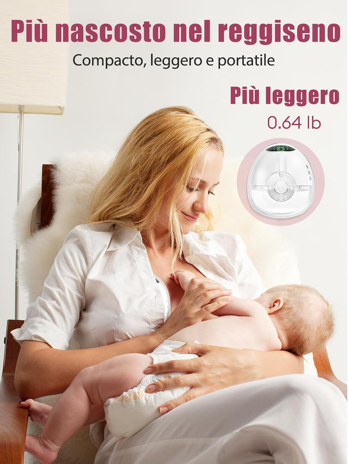 Lulia Milchpumpe Elektrisch, Tragbare Elektrische Milchpumpe Freihändig, 4 Modi Und 9 Stufen, Schmerzlos, Starke Absaugung, Geräuscharm, BPA Frei, Mit 17/19/21/24MM Flansche (Weiß, 1 Stück)