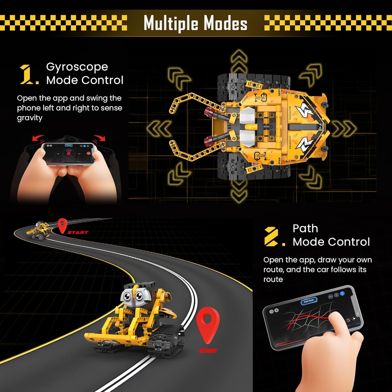 Ferngesteuerter Bausteinroboter, Ferngesteuerter Mehrfach-Wechselbaustein-Jedi-Rettungsteam, 5-In-1-App Und Ferngesteuerter Roboterpanzer-Geländewagen (Gelb)