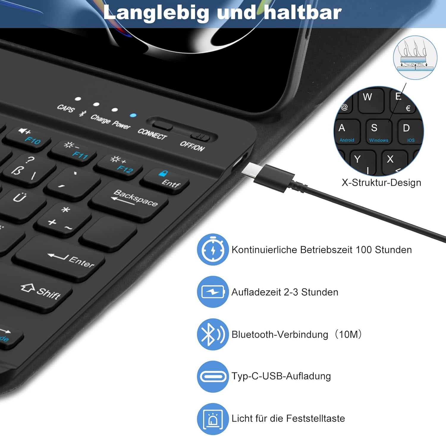 GAOJIE Tastatur Hülle Für Ipad Pro 13 Zoll (M4) 2024, Schutzhülle Mit Bleistifthalter, QWERTZ Deutsches Abnehmbarer Kabellose Tastatur Für Ipad Pro 13 Zoll A2925 A2926 A3007(Schwarz)