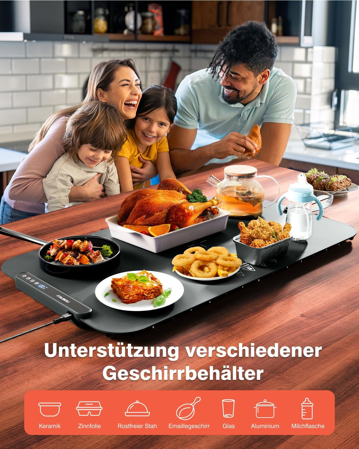 Warmhalteplatte Für Speisen, Speisenwärmer Ganzflächige Erwärmung Einstellbare Temperaturkontrolle, Tragbare Und Faltbare Heizplatte Mit Nano-Silikonmaterial Für Warm Halten Oder Auftauen