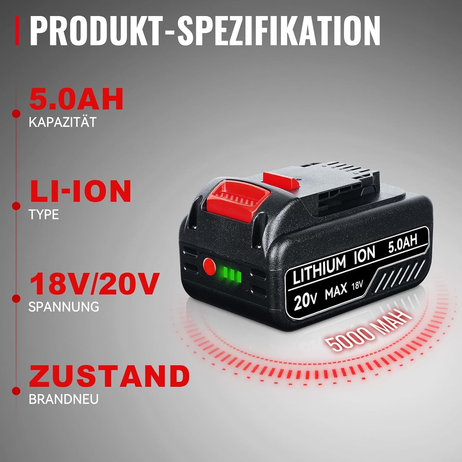 5000Mah DCB200 Li-Ion Ersatzakku Für Dewalt 18V Akku 20V Max DCB180 DCB181 DCB182 DCB201 DCB203 DCB200 Mit Led-Anzeige Ersatzakku Für Dewalt Akku 18V DCD/DCF/DCG Serie Akku-Elektrowerkzeuge
