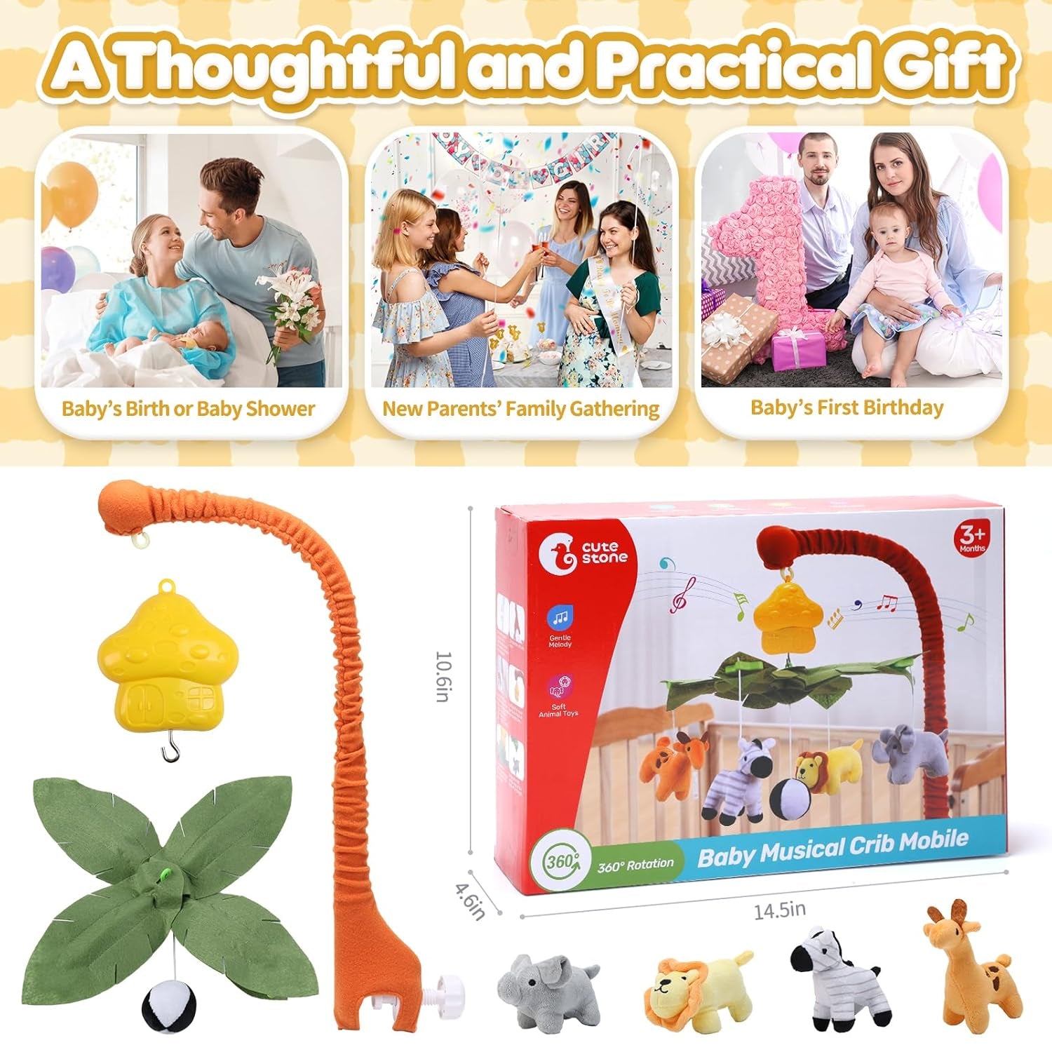 Baby Krippe Mobile Mit Musik, Hanging Rotating Arm, Nursery Mobile Mit Weichem Baumwollbezug, Baby Mobile Bettglockenspiel Für Jungen Und Mädchen, Wind-Up Music Box, Einfache Montage