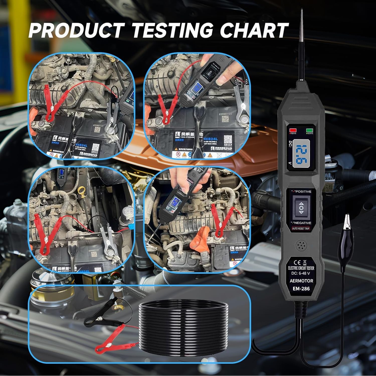 Spannungsprüfer Stift, Kfz Digital-Spannungsprüfer 6-48V DC Auto Circuit Tester Digital Mit Hintergrundbeleuchtung Durchgangsprüfer, Polaritätstest Leerlauftest Diodentest Erdungstest, Leistungsmesser